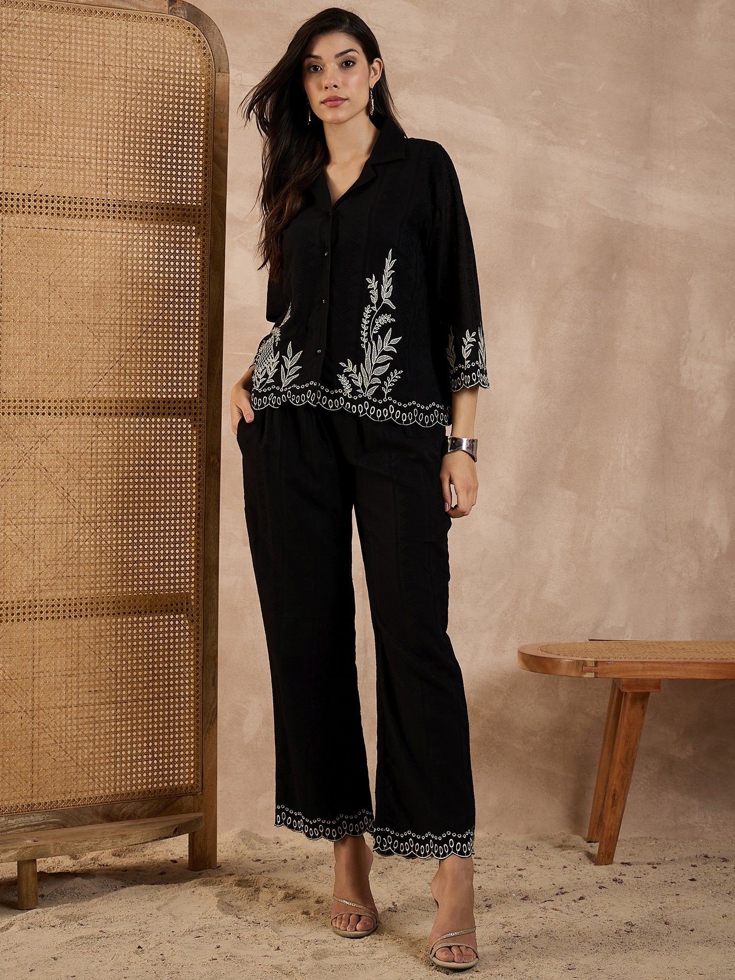 Embroidered Pure Cotton Top & Trousers Co-Ords Set