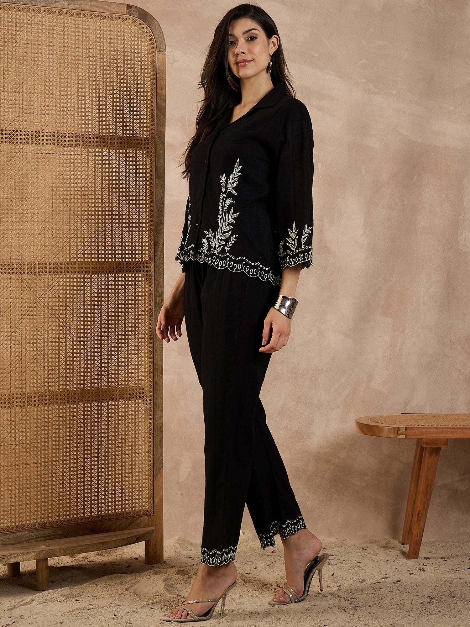 Embroidered Pure Cotton Top & Trousers Co-Ords Set