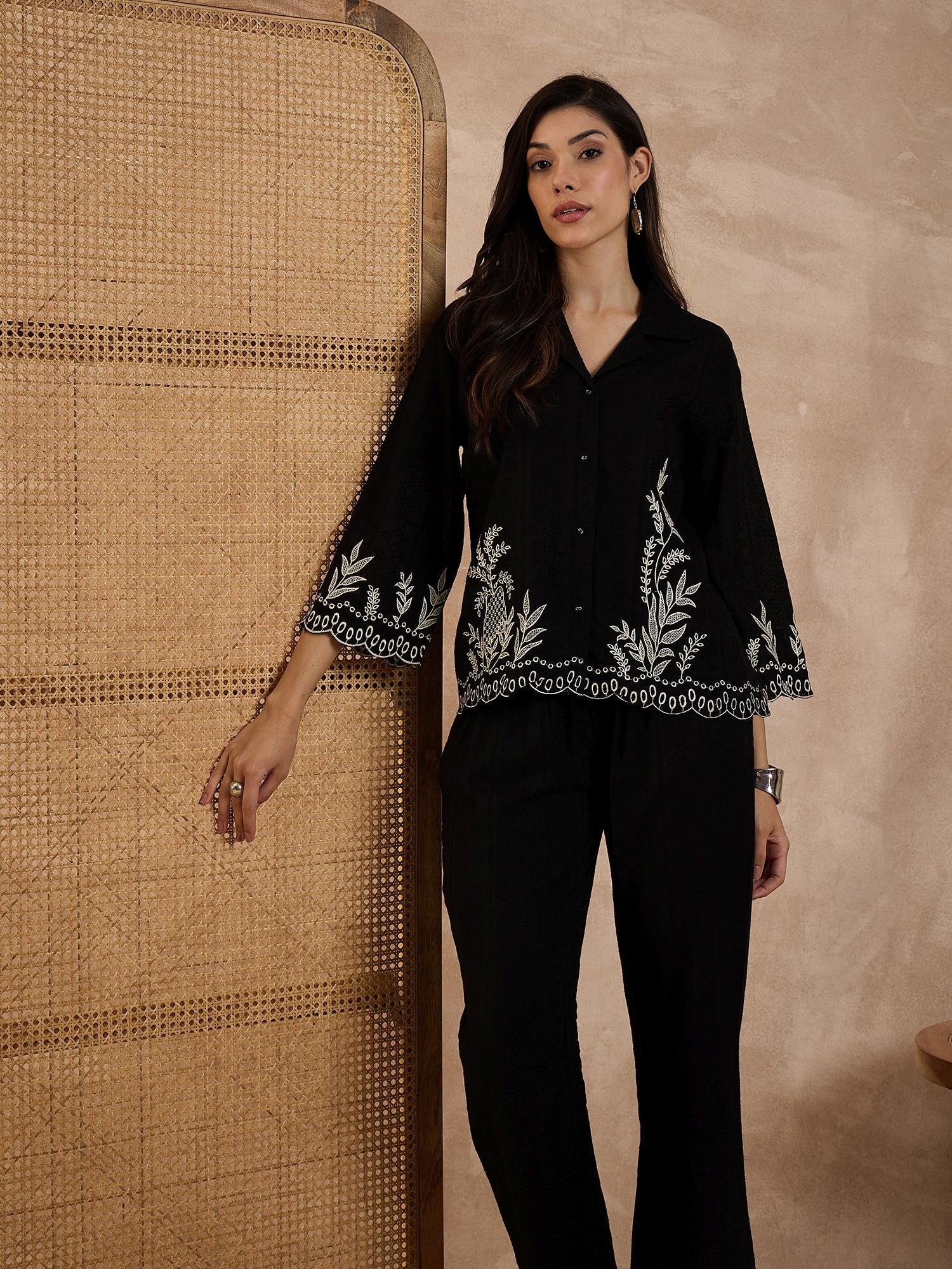 Embroidered Pure Cotton Top & Trousers Co-Ords Set
