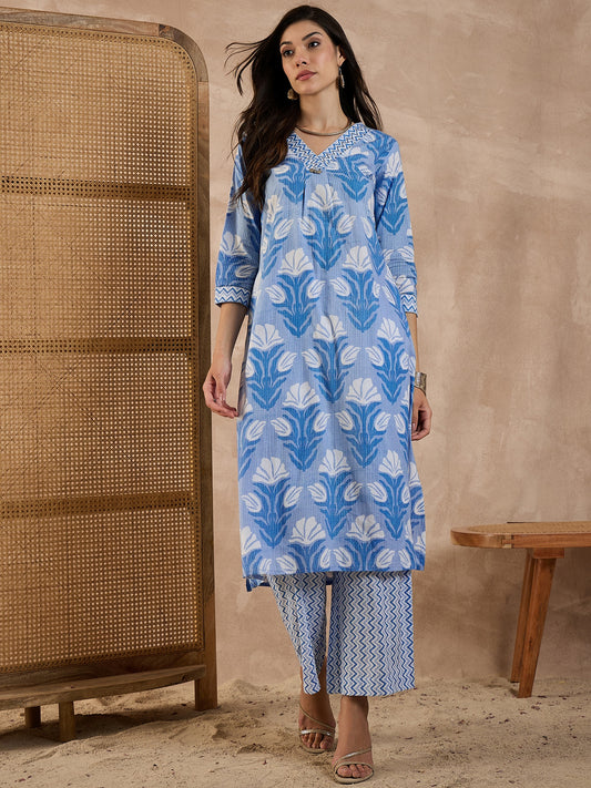 Floral Printed V-Neck Pure Cotton Tunic With Palazzo
