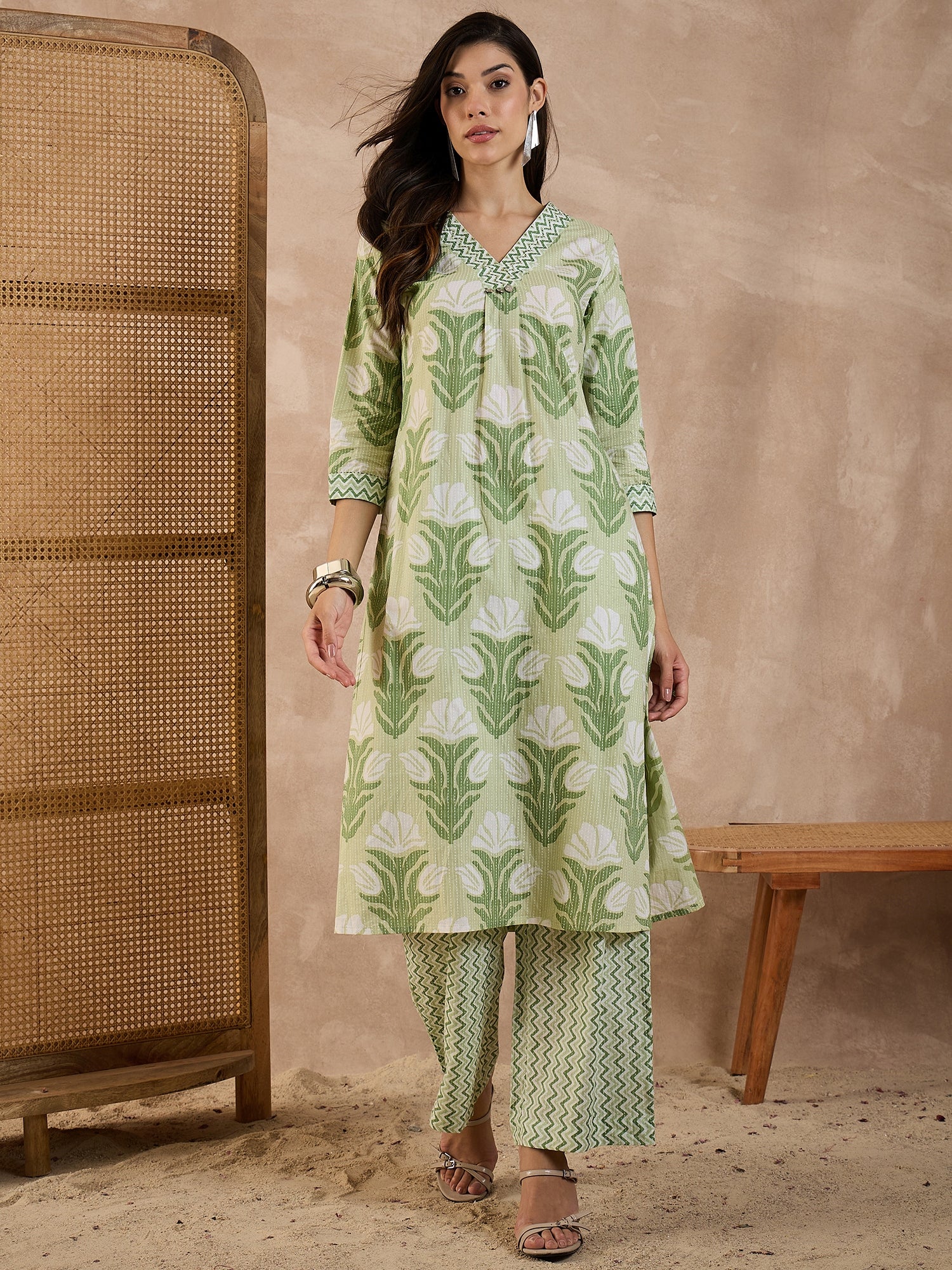 Women Ethnic Motifs Printed Pure Cotton A-Line Kurta with Palazzo