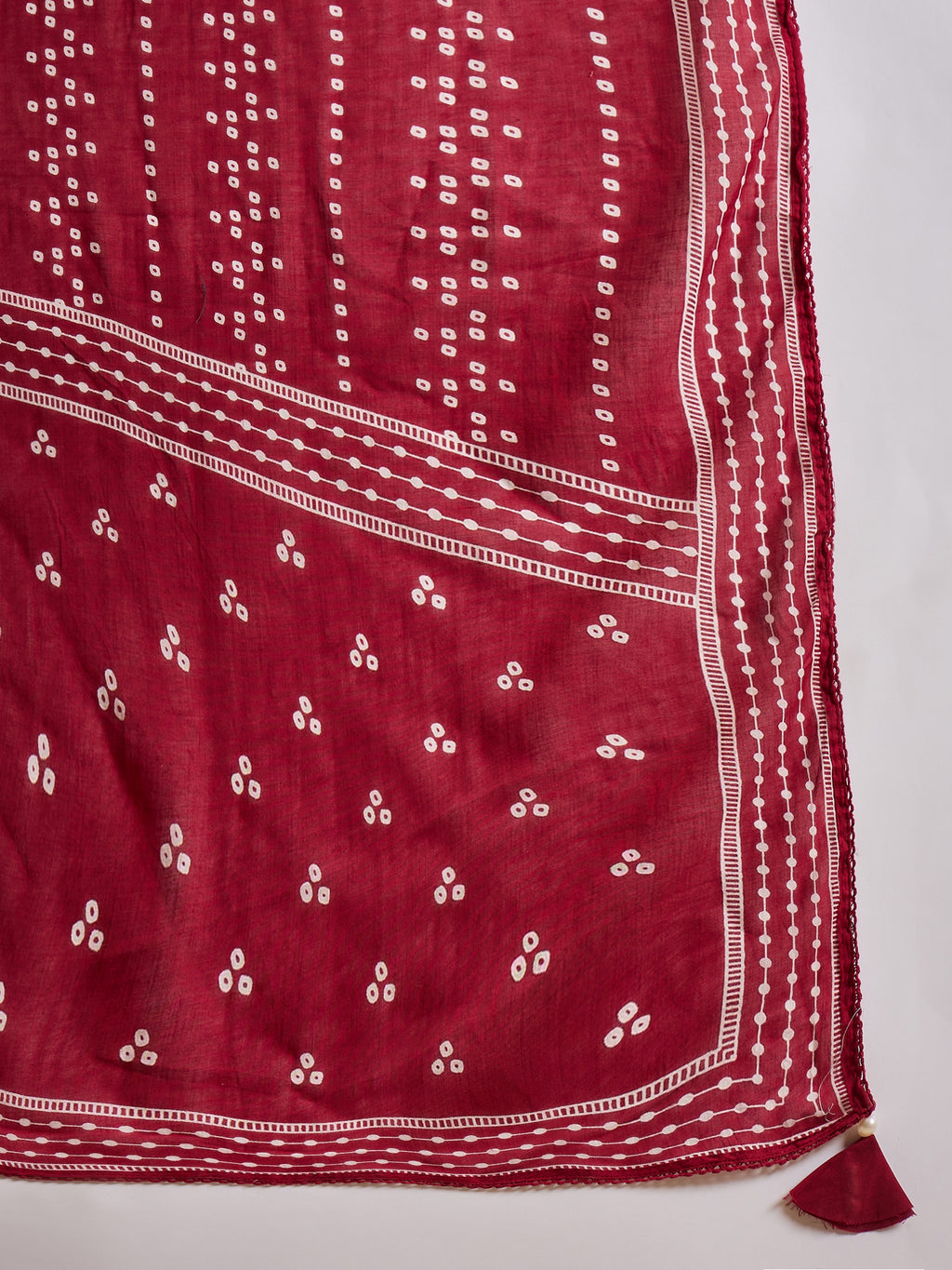 Women Bandhani Printed Cotton Kurta with Trousers & Dupatta