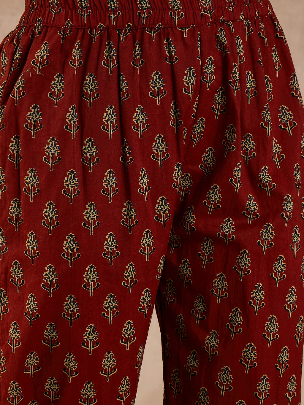 Women Floral Printed Pleated Beads & Stones Pure Cotton Kurta with Trouser & Dupatta