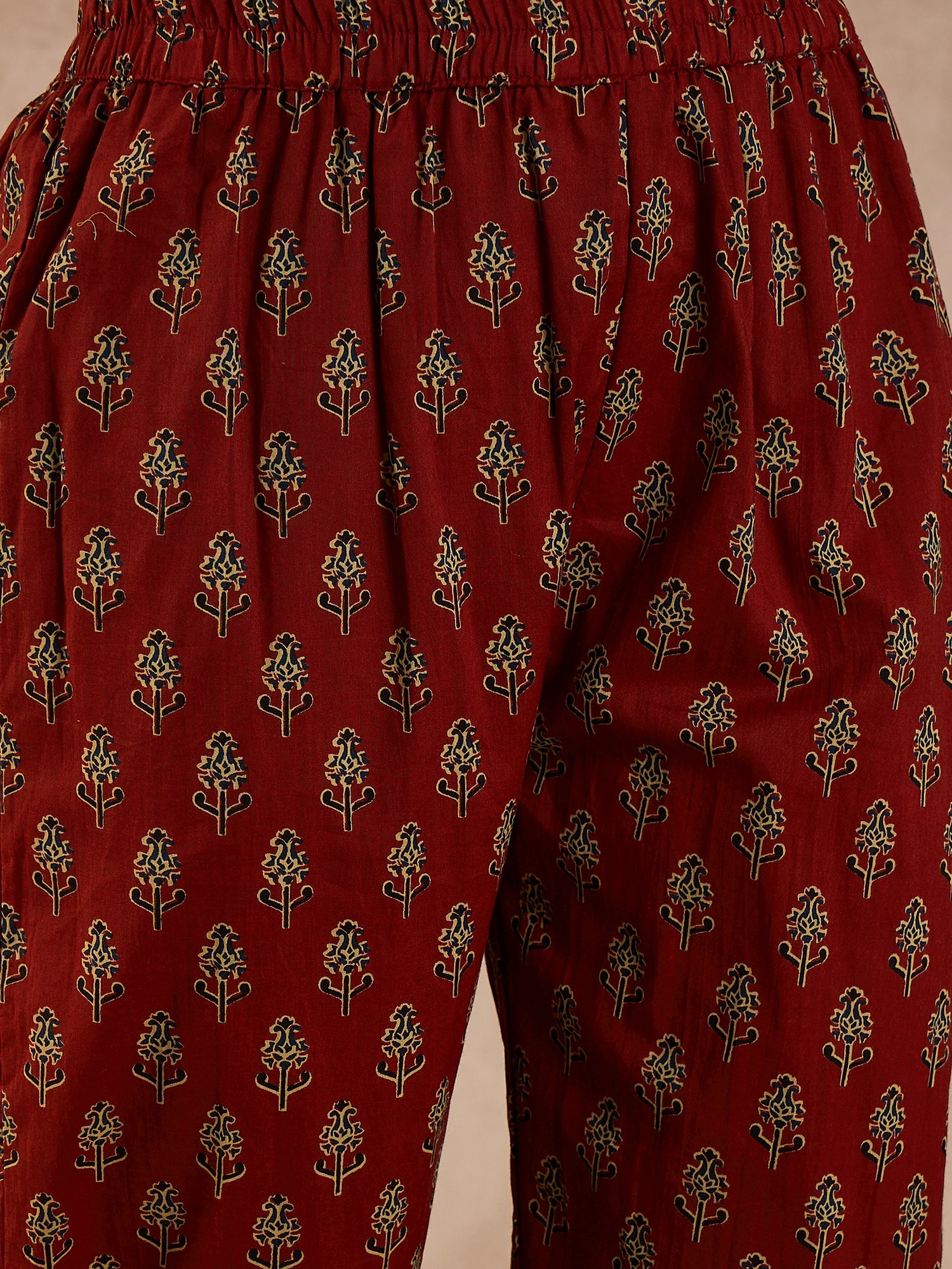 Women Floral Printed Pleated Beads & Stones Pure Cotton Kurta with Trouser & Dupatta