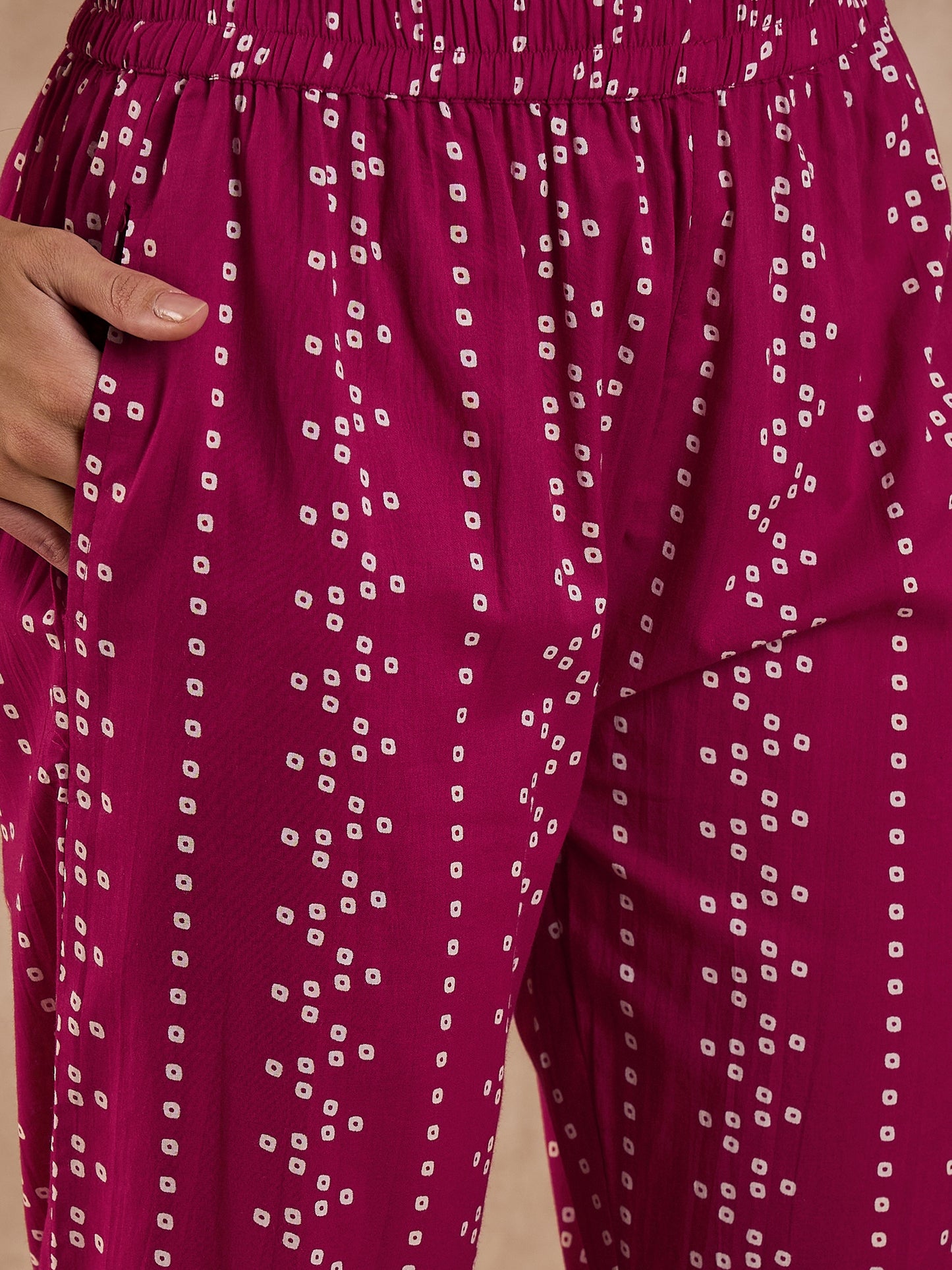 Women Bandhani Printed Cotton Kurta with Trousers & Dupatta
