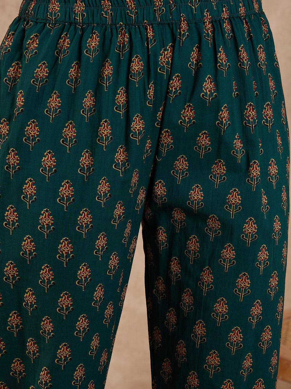 Women Printed Pleated Pure Cotton Anarkali Kurta set with Trousers & Dupatta