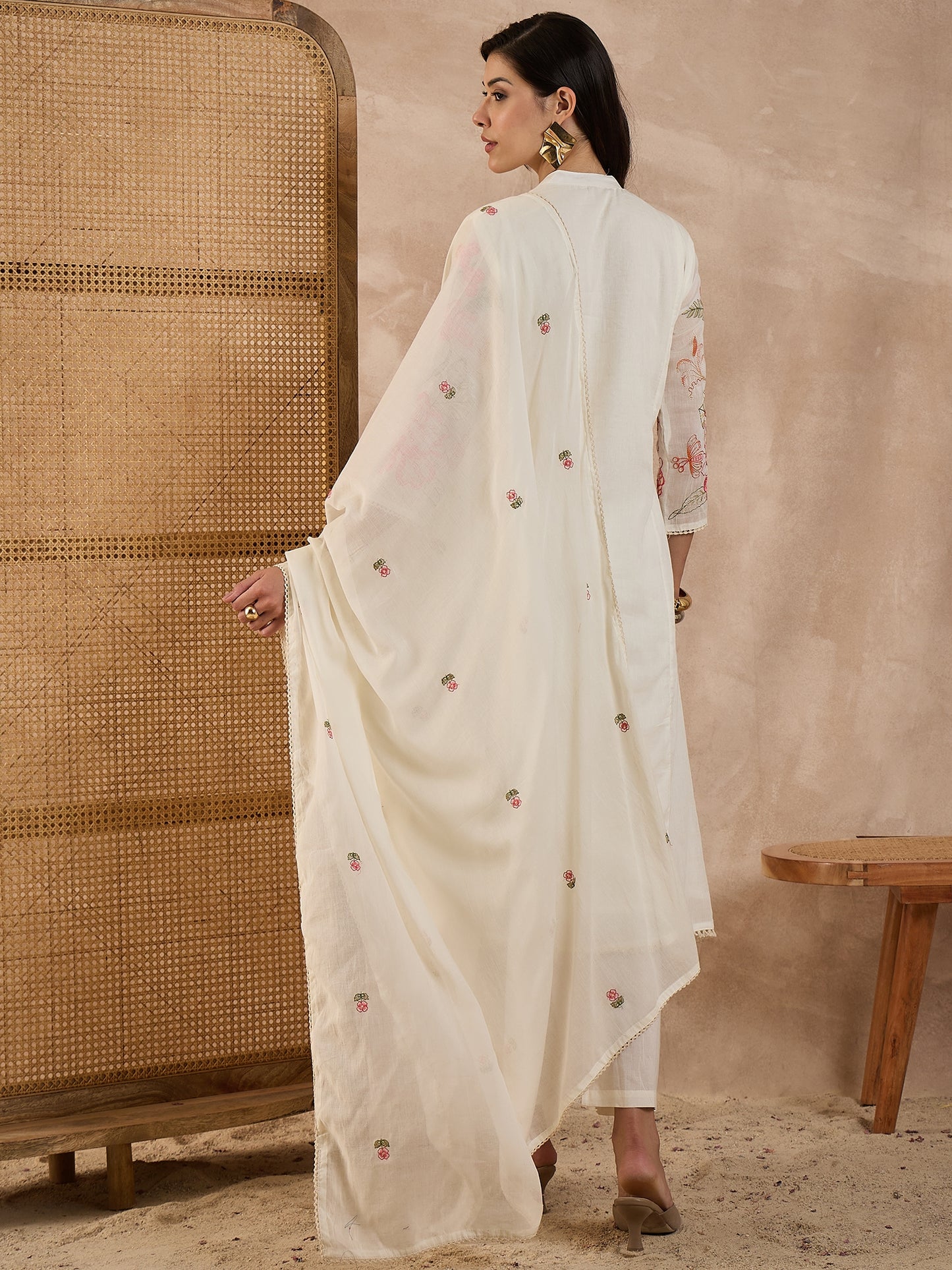 Women Floral Embroidered A-Line Kurta with Trousers & Dupatta