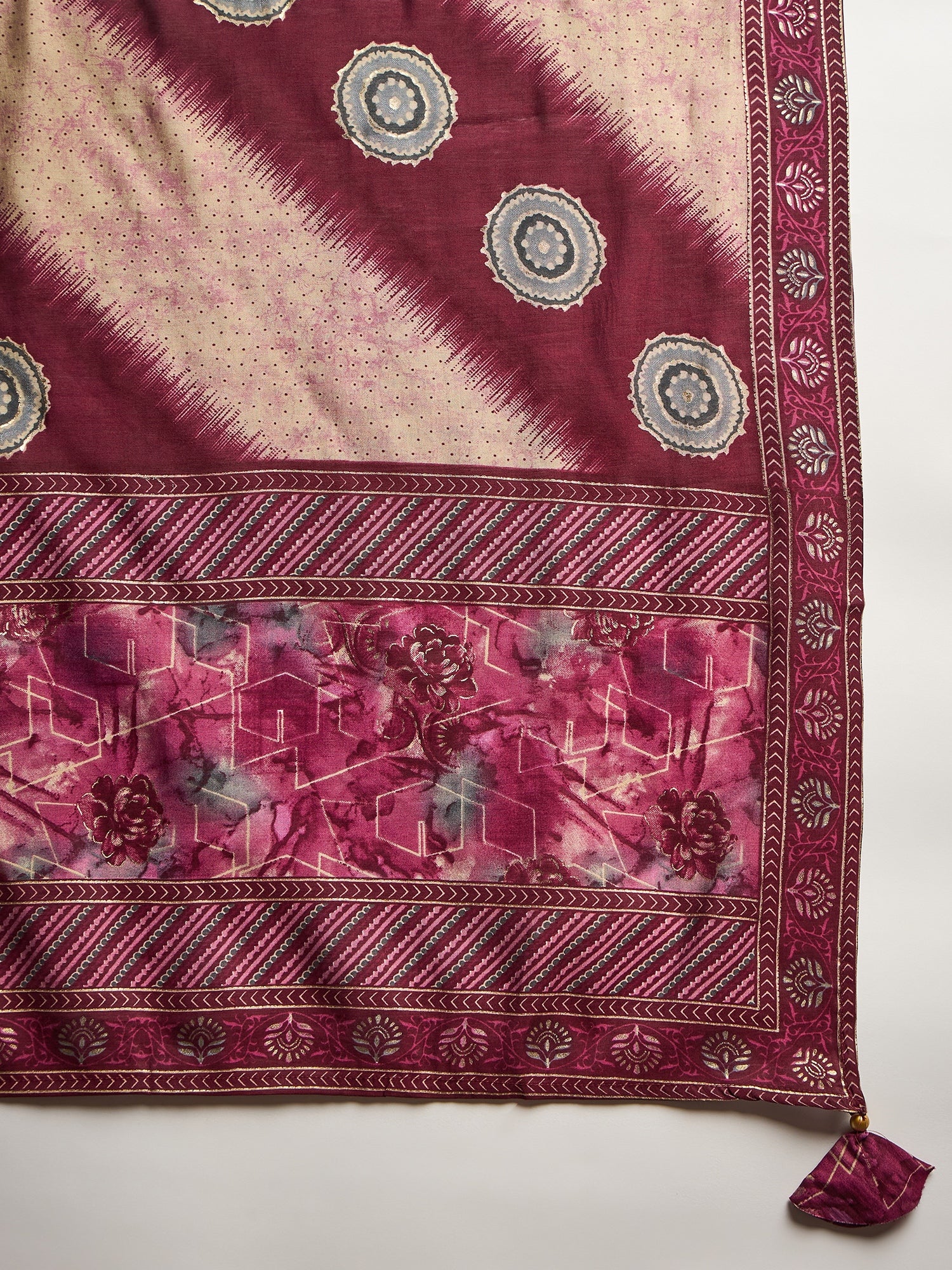 Women Floral Printed High Slit Thread Work Straight Kurta with Trousers & Dupatta