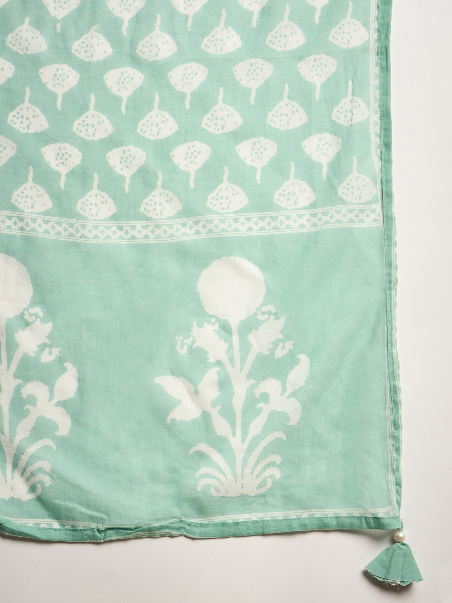 Women Floral Printed Beads and Stones Pure Cotton Kurta with Trousers & Dupatta