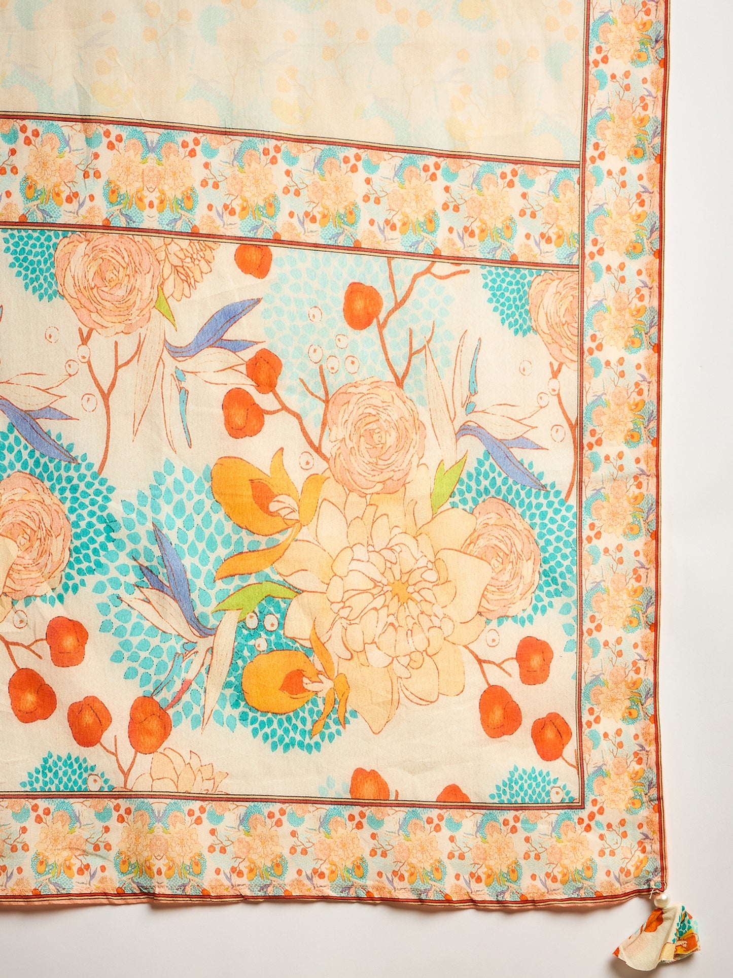 Women Floral Printed Beads and Stones Pure Cotton Kurta with Trousers & Dupatta
