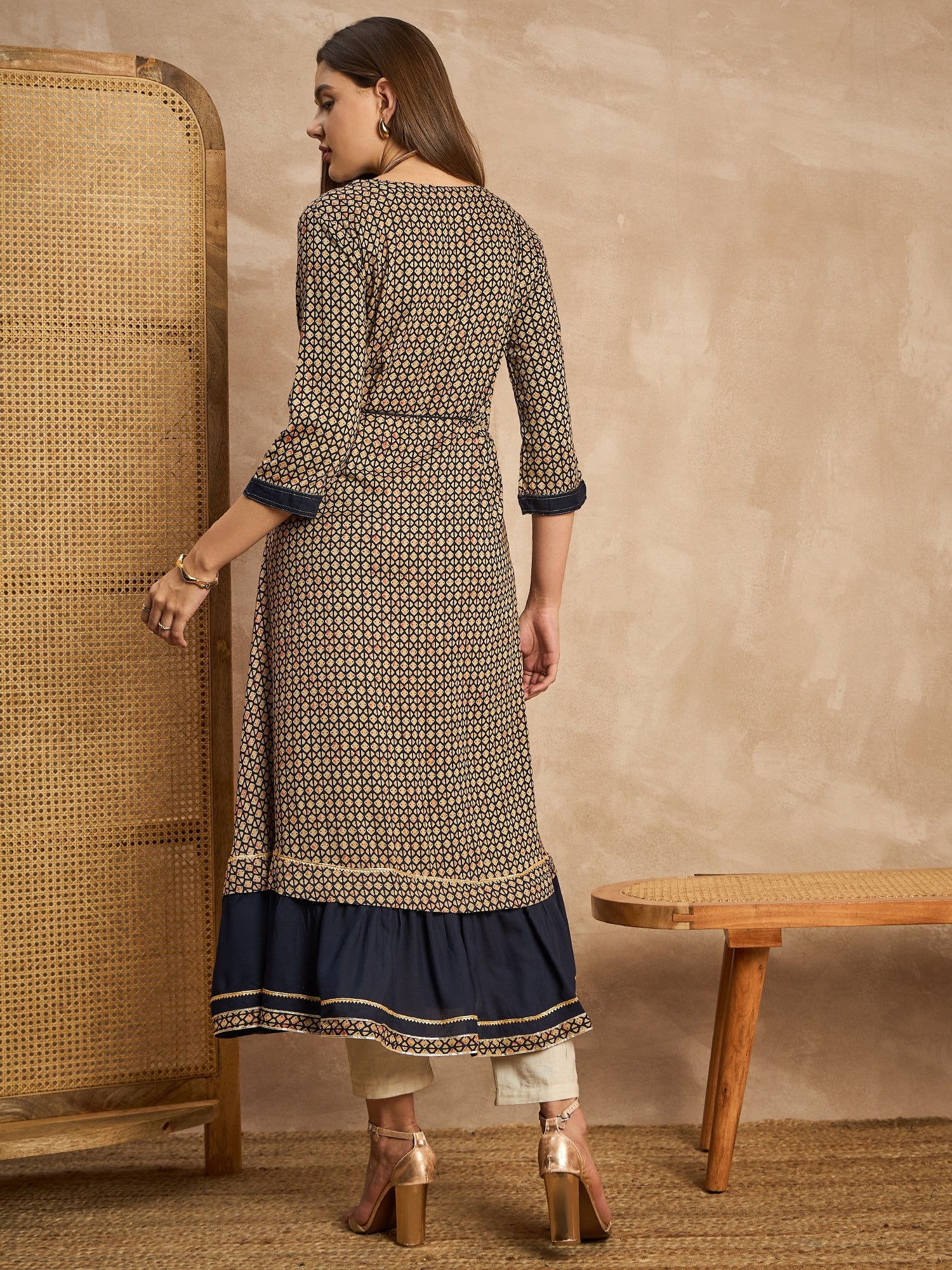 Floral Printed Viscose Rayon Fit & Flare Midi Dress