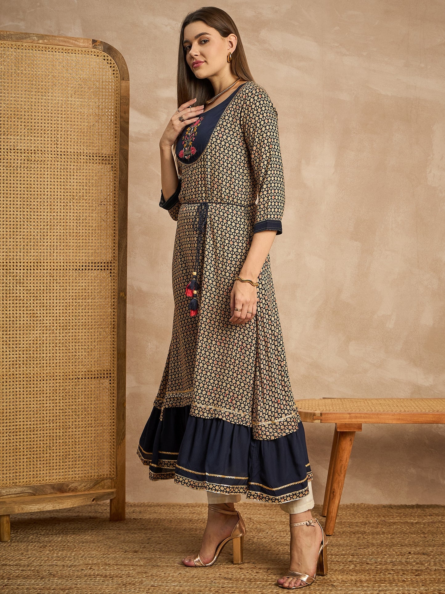 Floral Printed Viscose Rayon Fit & Flare Midi Dress