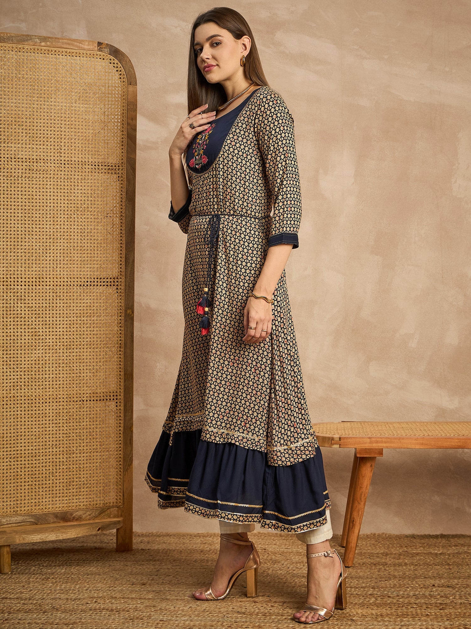 Floral Printed Viscose Rayon Fit & Flare Midi Dress