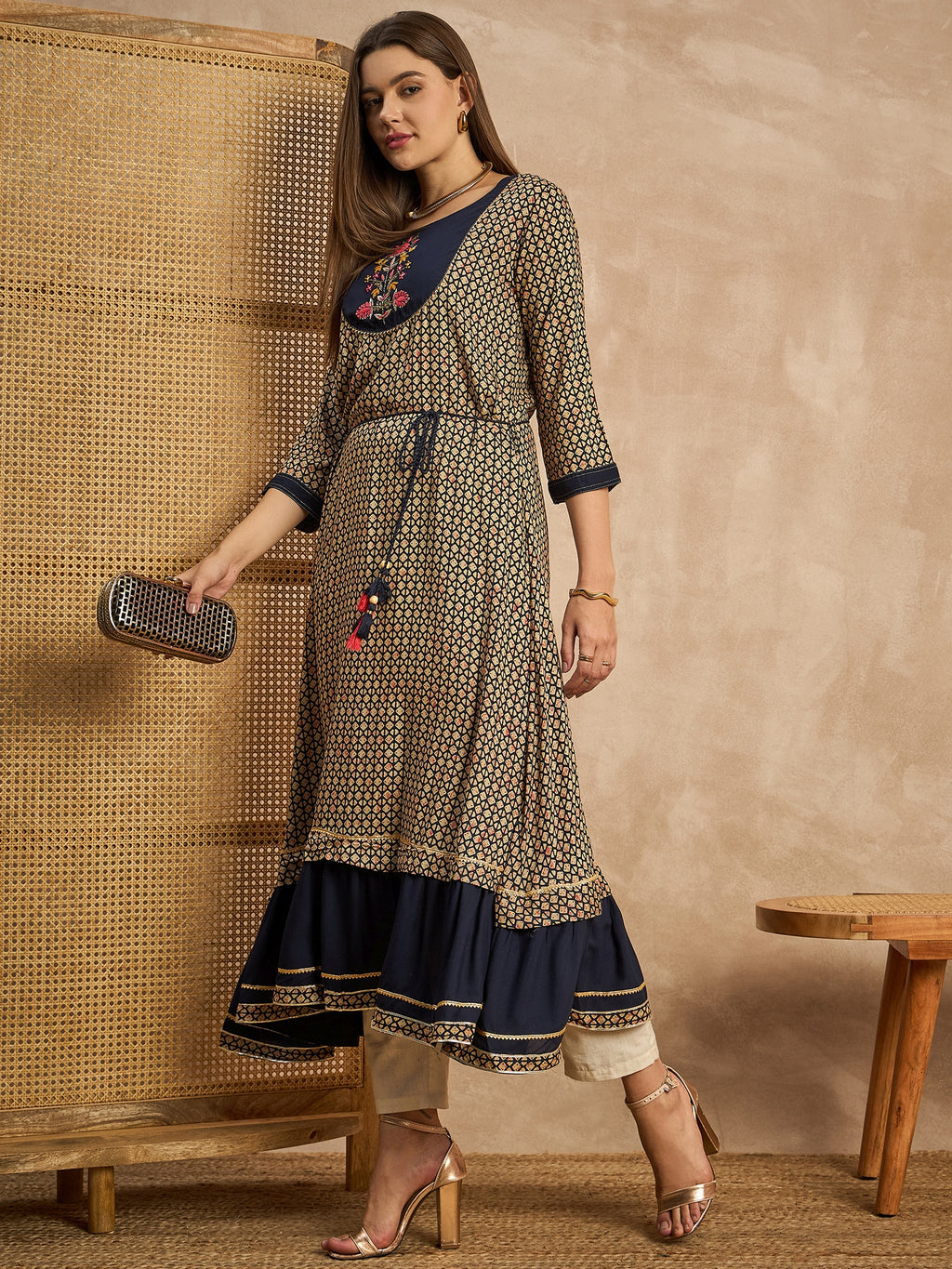 Floral Printed Viscose Rayon Fit & Flare Midi Dress