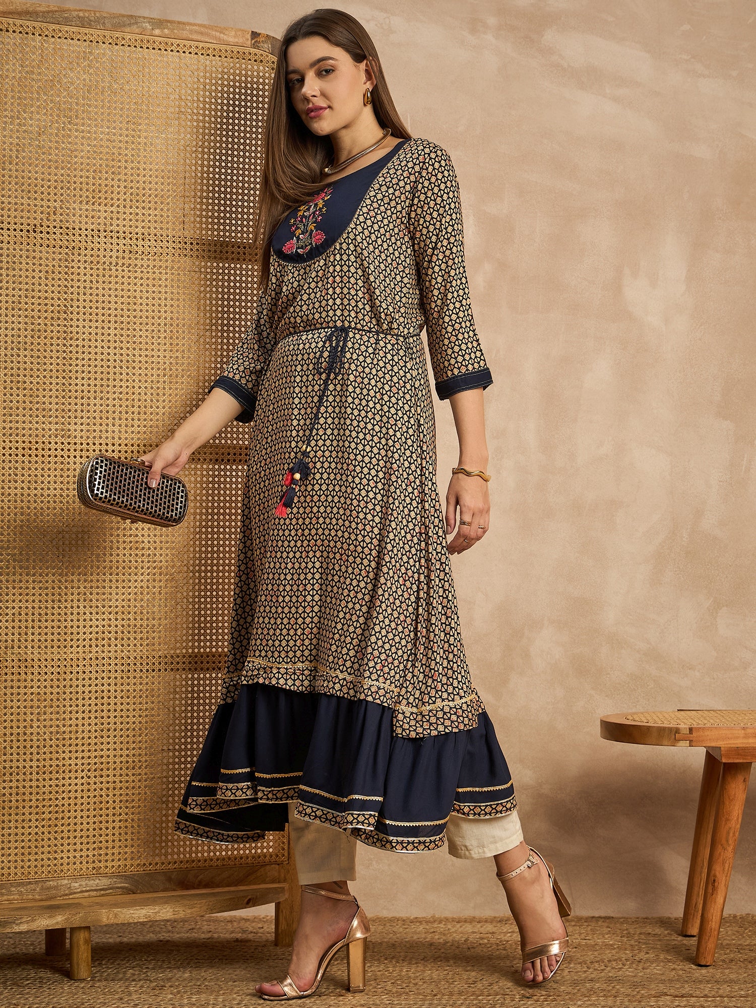 Floral Printed Viscose Rayon Fit & Flare Midi Dress