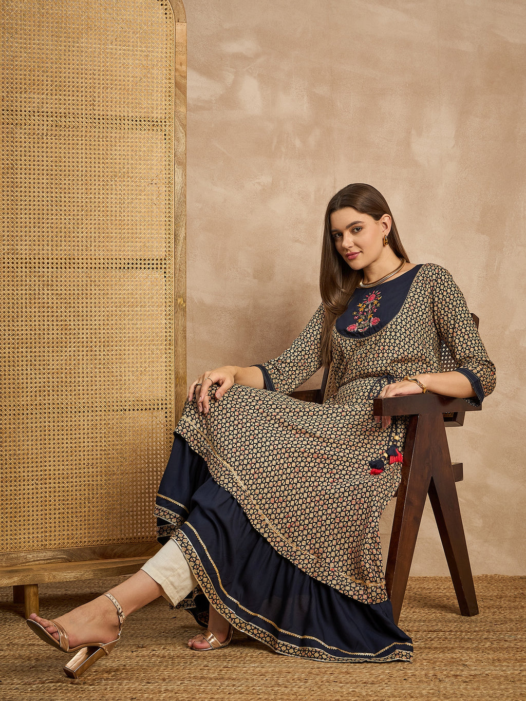 Floral Printed Viscose Rayon Fit & Flare Midi Dress