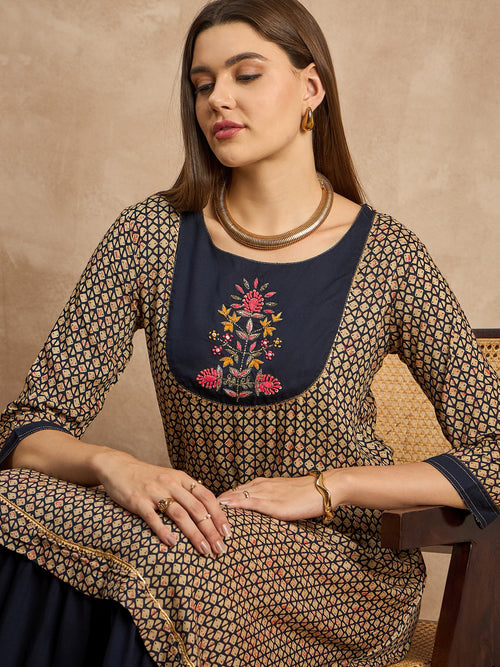 Floral Printed Viscose Rayon Fit & Flare Midi Dress