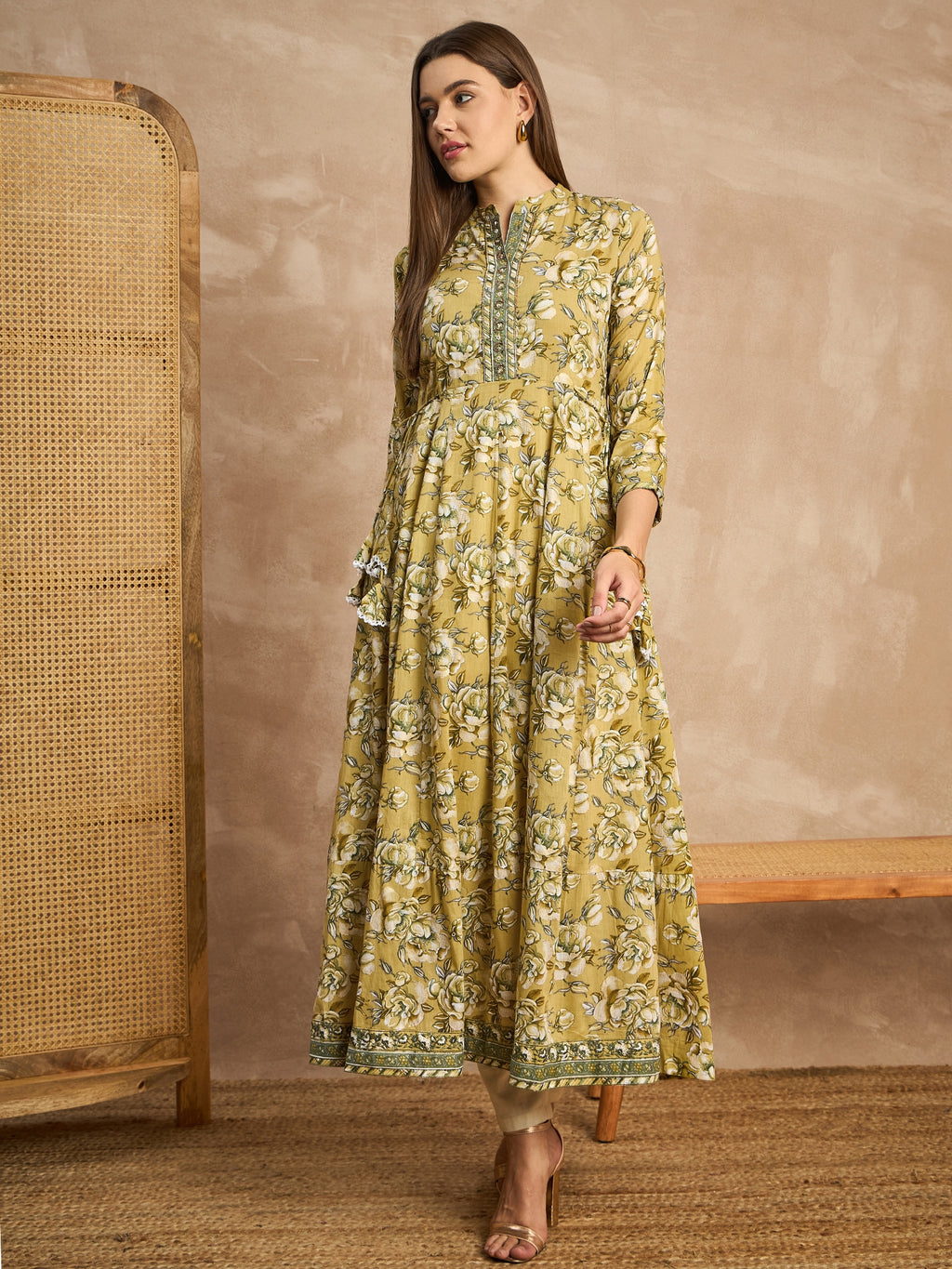 Women Floral Embellished Maxi Ethnic Dress
