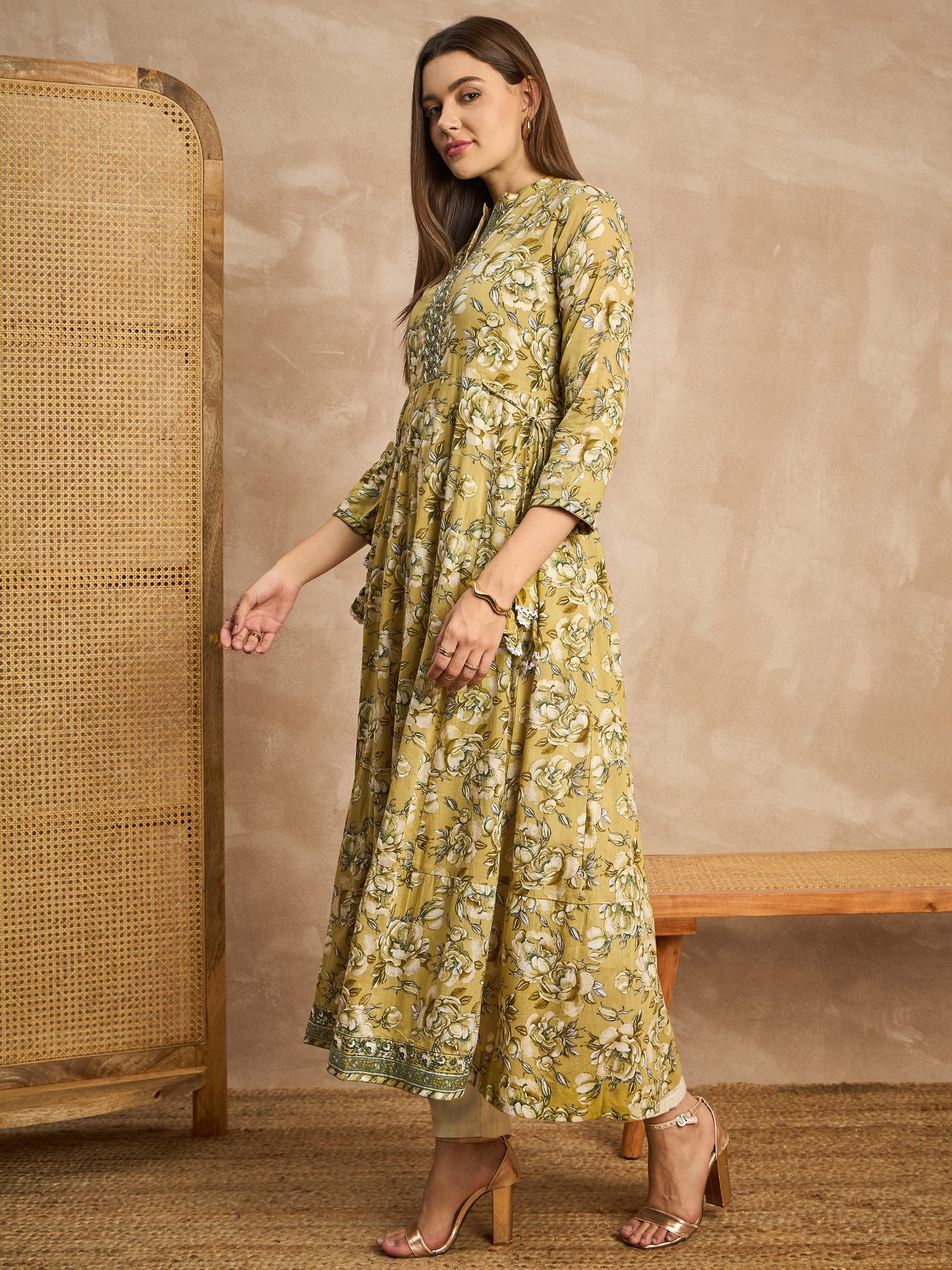 Women Floral Embellished Maxi Ethnic Dress