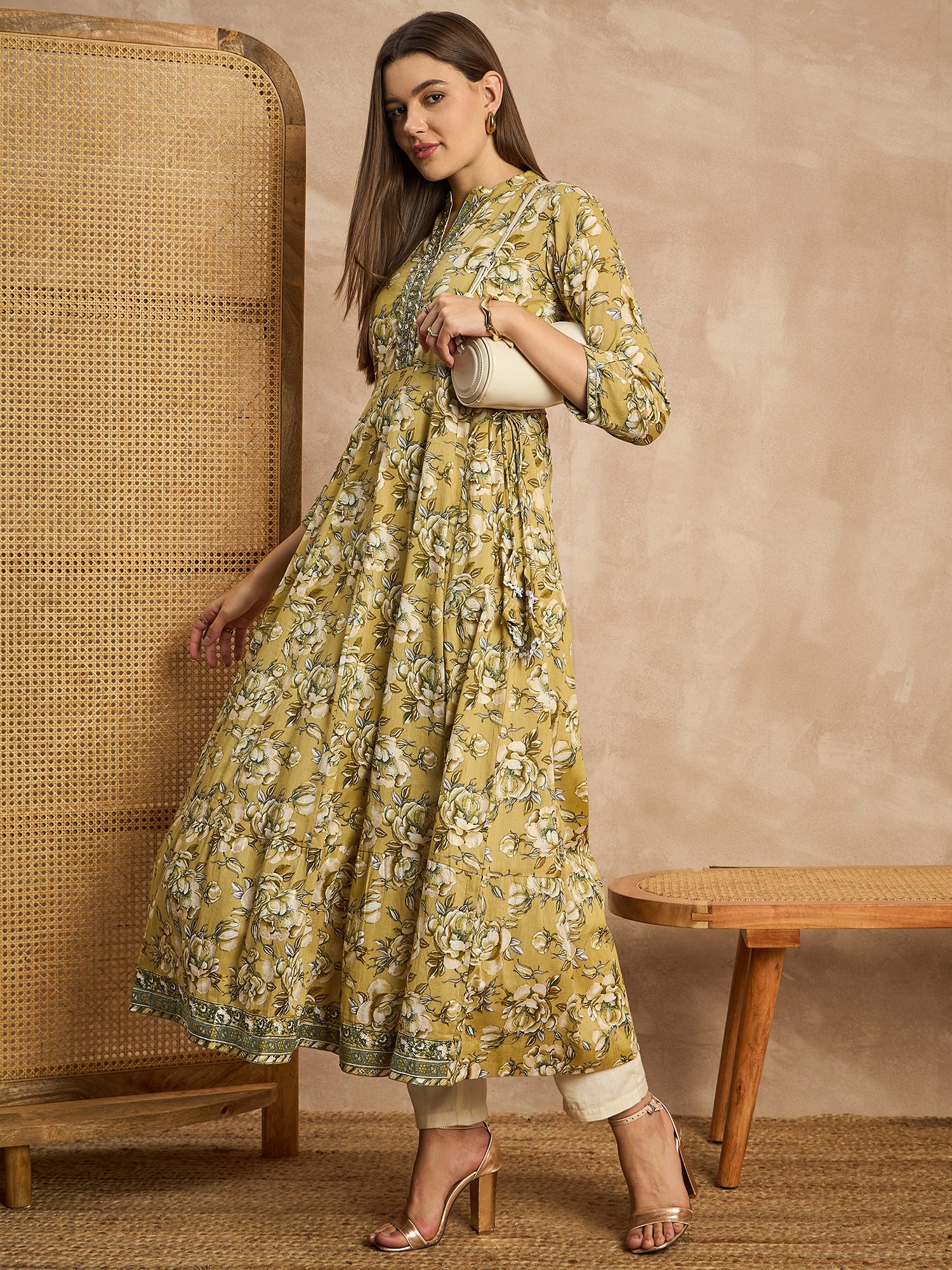 Women Floral Embellished Maxi Ethnic Dress