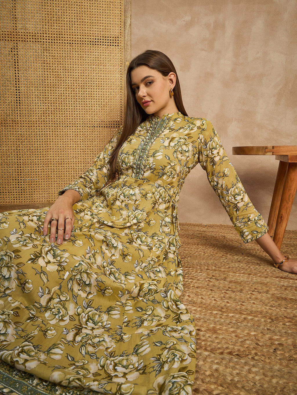 Women Floral Embellished Maxi Ethnic Dress