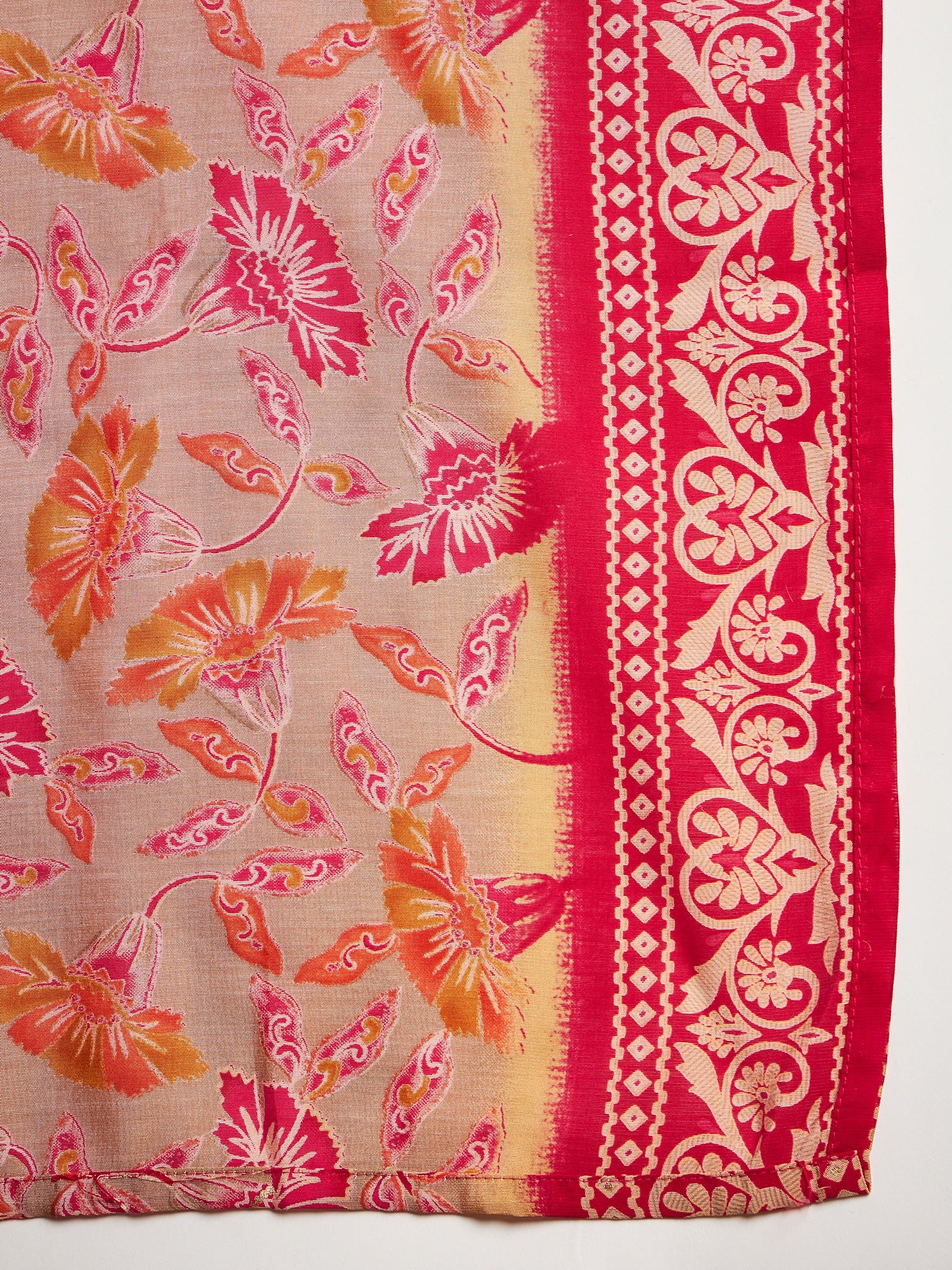 Women Ethnic Motifs Embroidered High Slit Beads and Stones Raw Silk Kurta with Trousers & With Dupatta