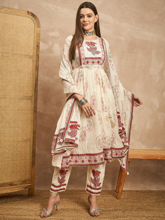 Women Ethnic Motifs Printed Regular Sequinned Kurta with Trousers & With Dupatta