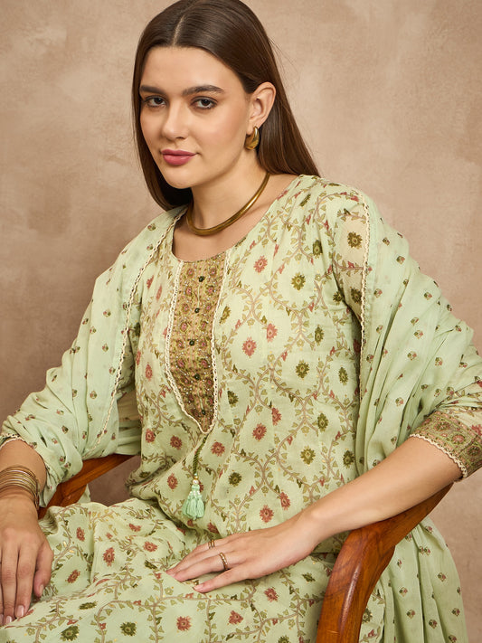 Women Ethnic Motifs Printed Angrakha Beads and Stones Kurta with Sharara & With Dupatta