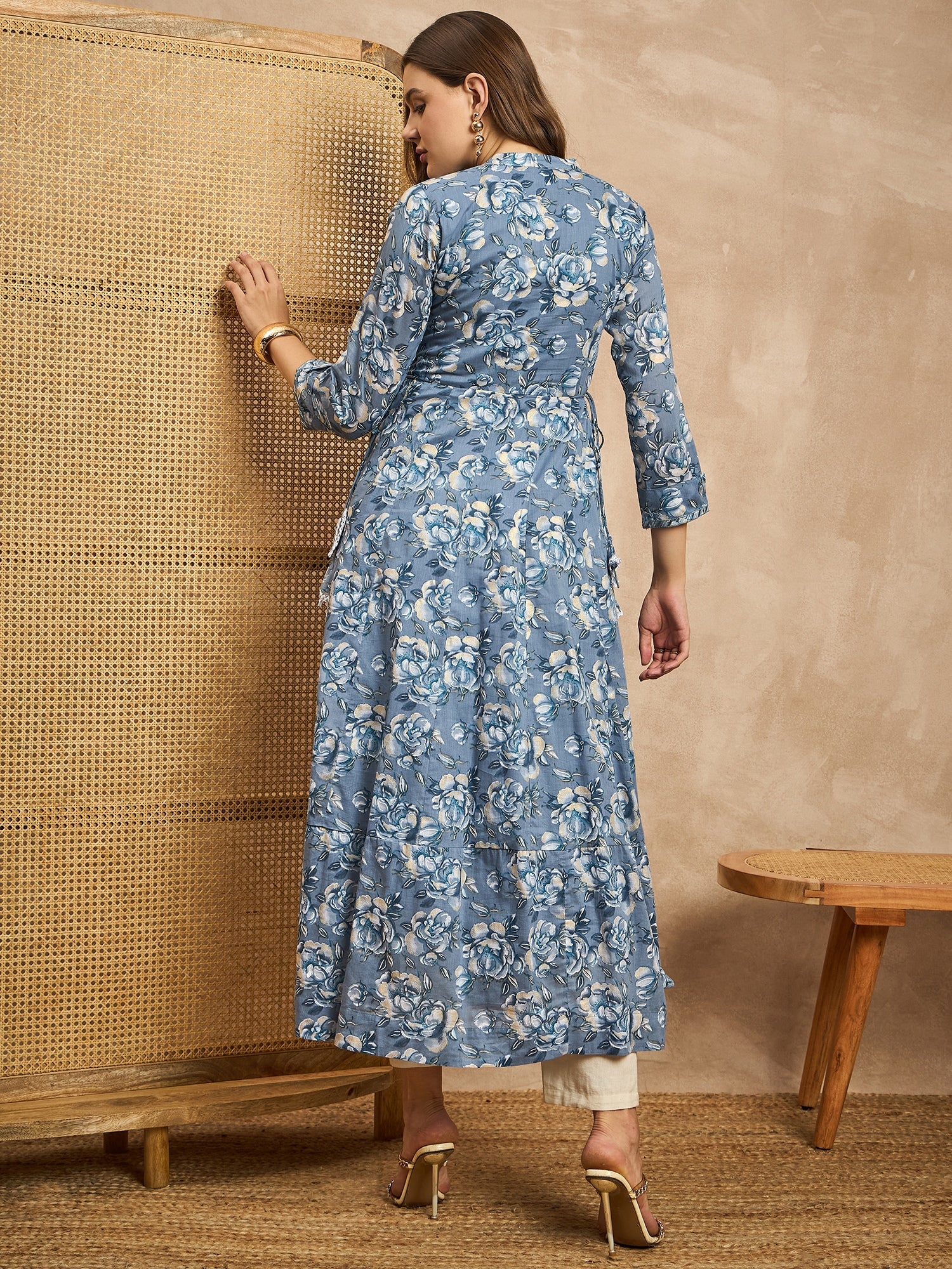 Women Floral Printed Embroidered Maxi Dress