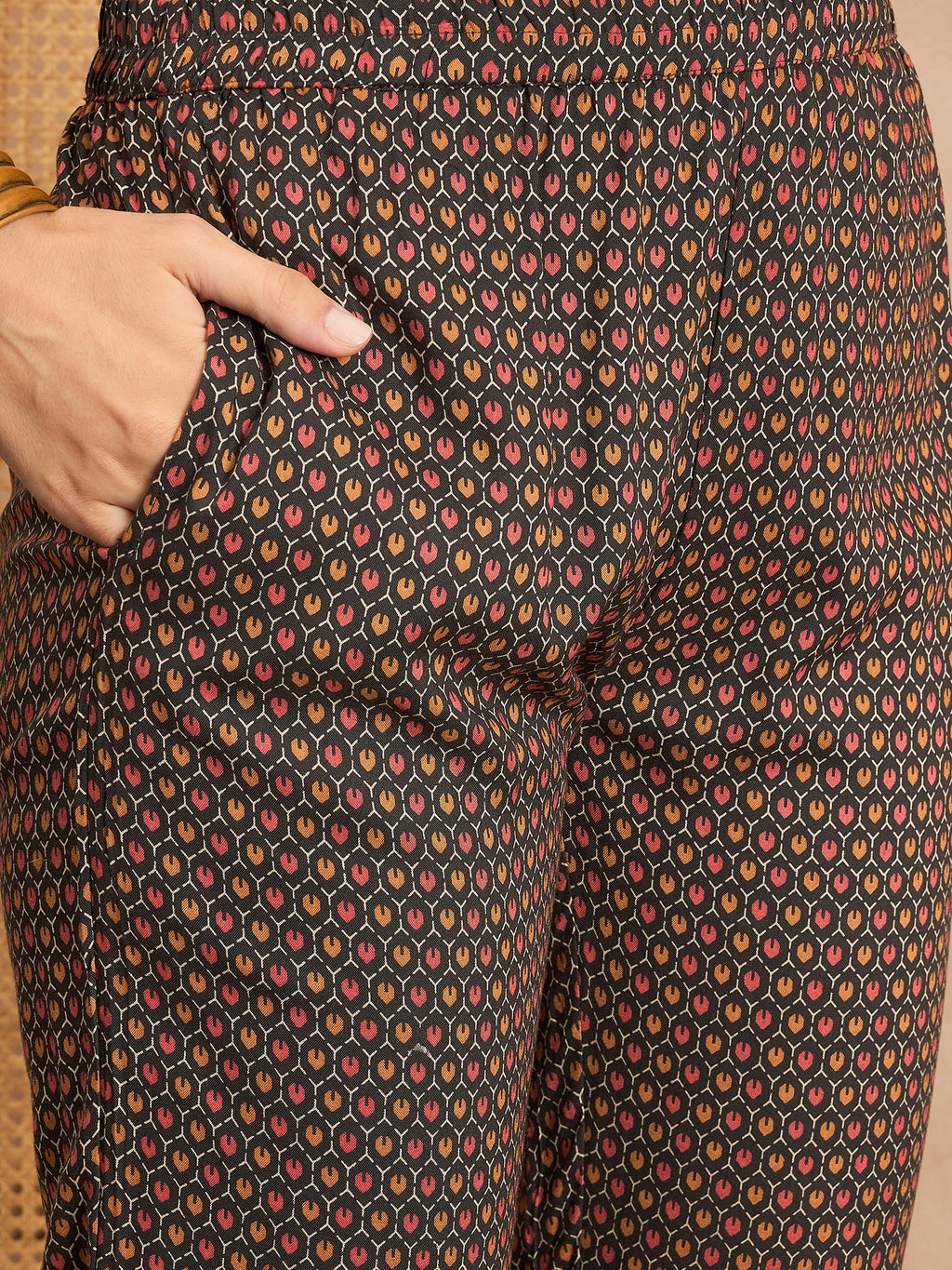 Floral Printed Pleated Thread Work Straight Kurta with Trouser & Dupatta