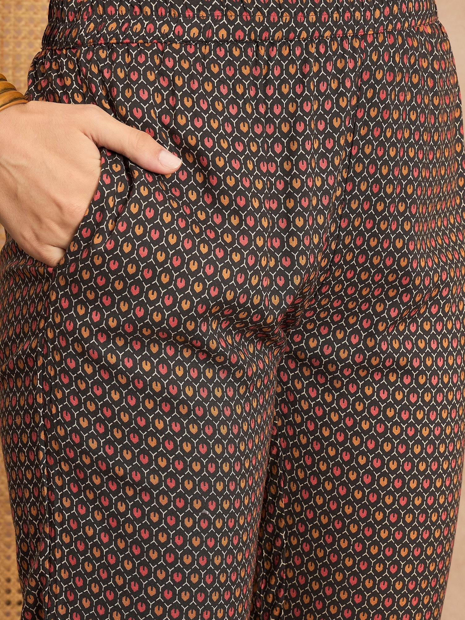 Floral Printed Pleated Thread Work Straight Kurta with Trouser & Dupatta