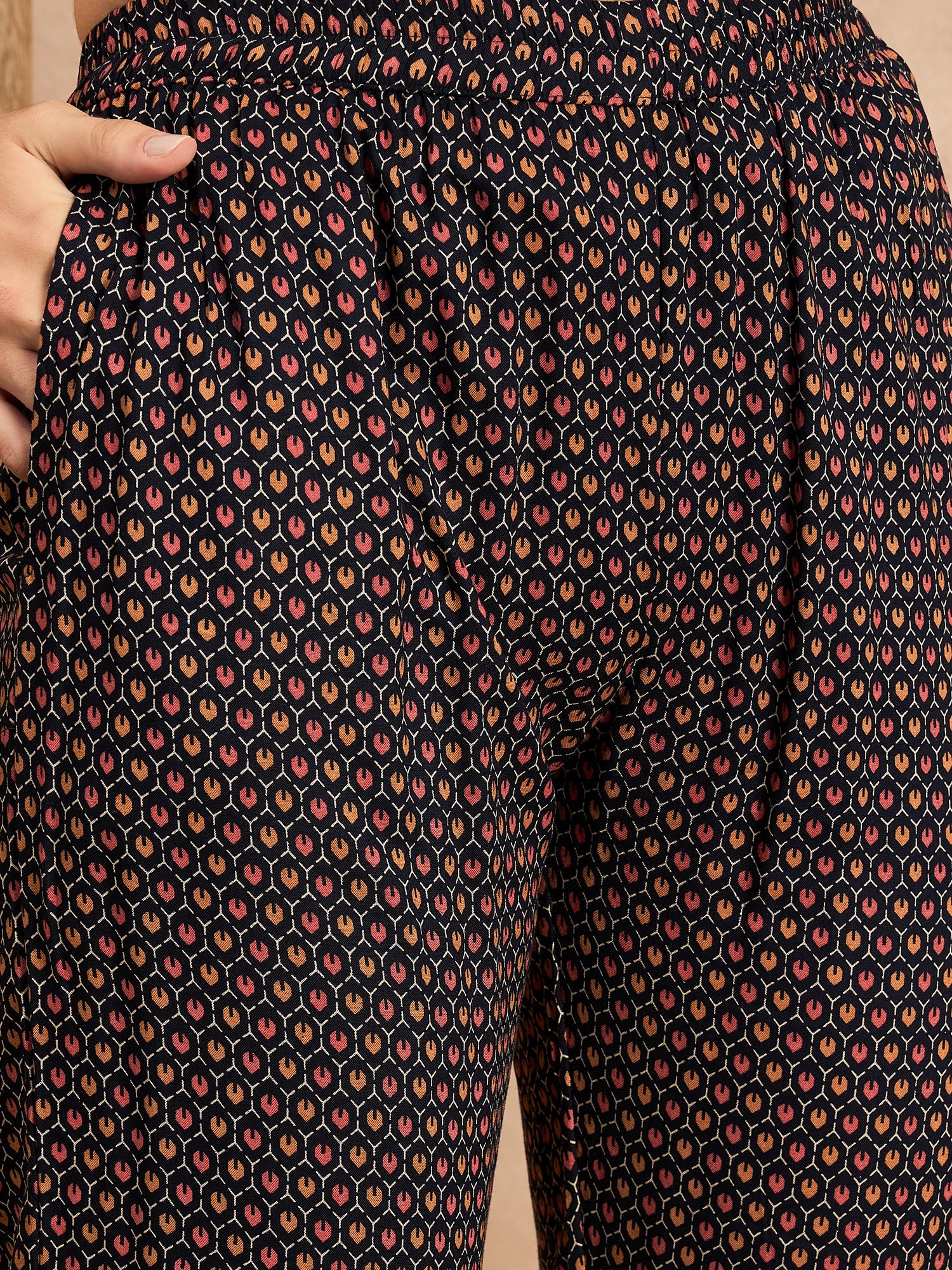 Ethnic Motifs Printed Pleated Mirror Work A-Line Kurta with Trousers & Dupatta