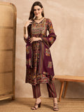 Geometric Printed Pleated Chanderi Silk Straight Kurta with Trousers & Dupatta