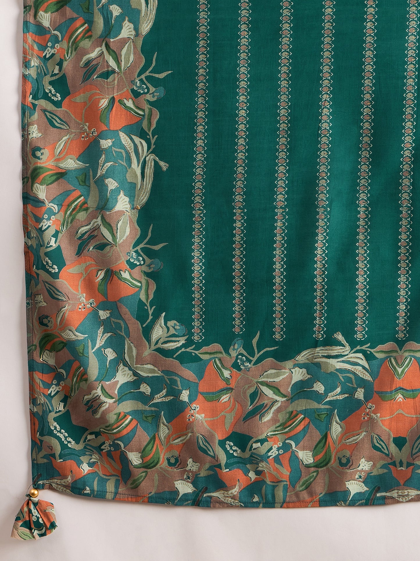 Floral Embroidered Pleated Chanderi Silk A-Line Kurta with Trousers & Dupatta