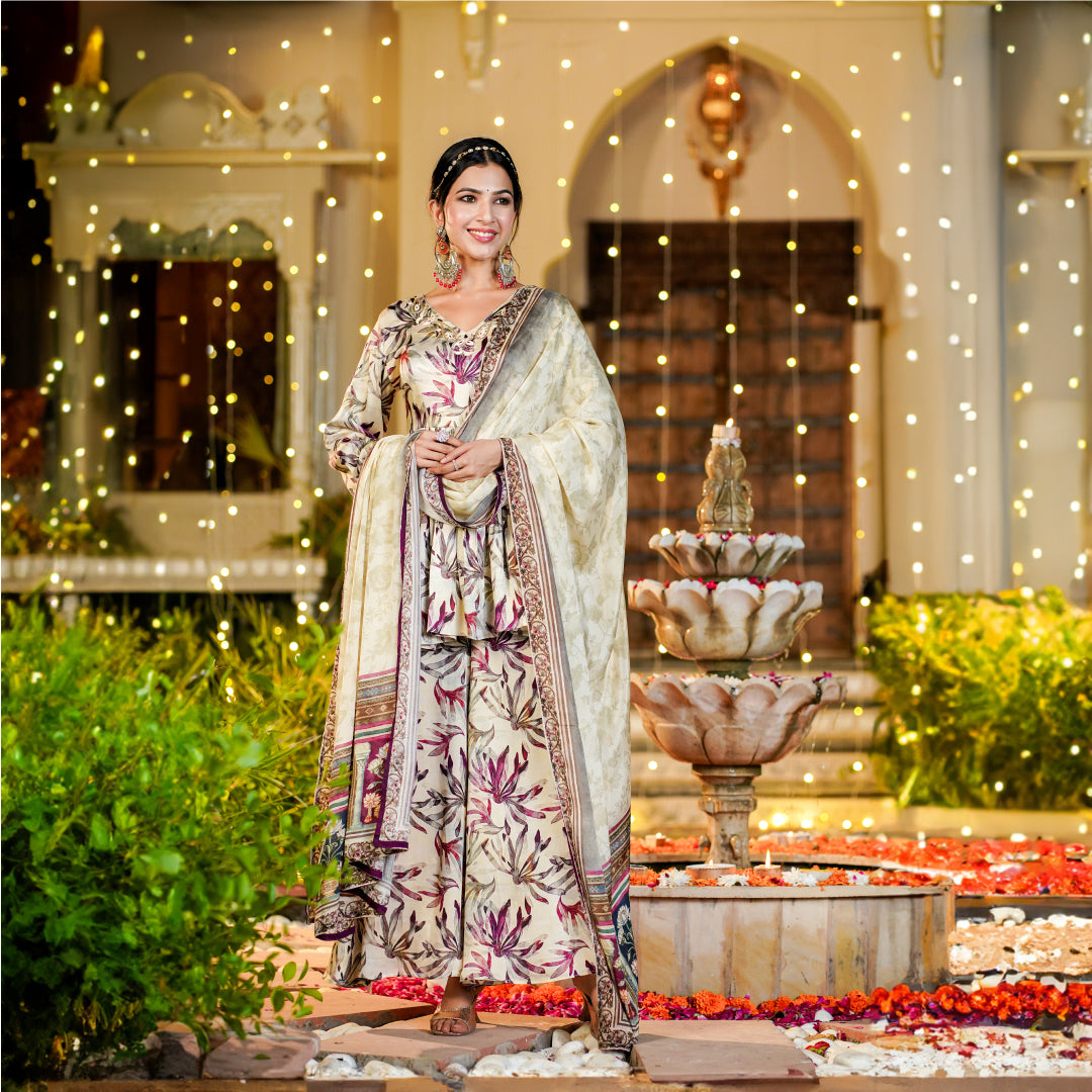 White Floral Sharara Set