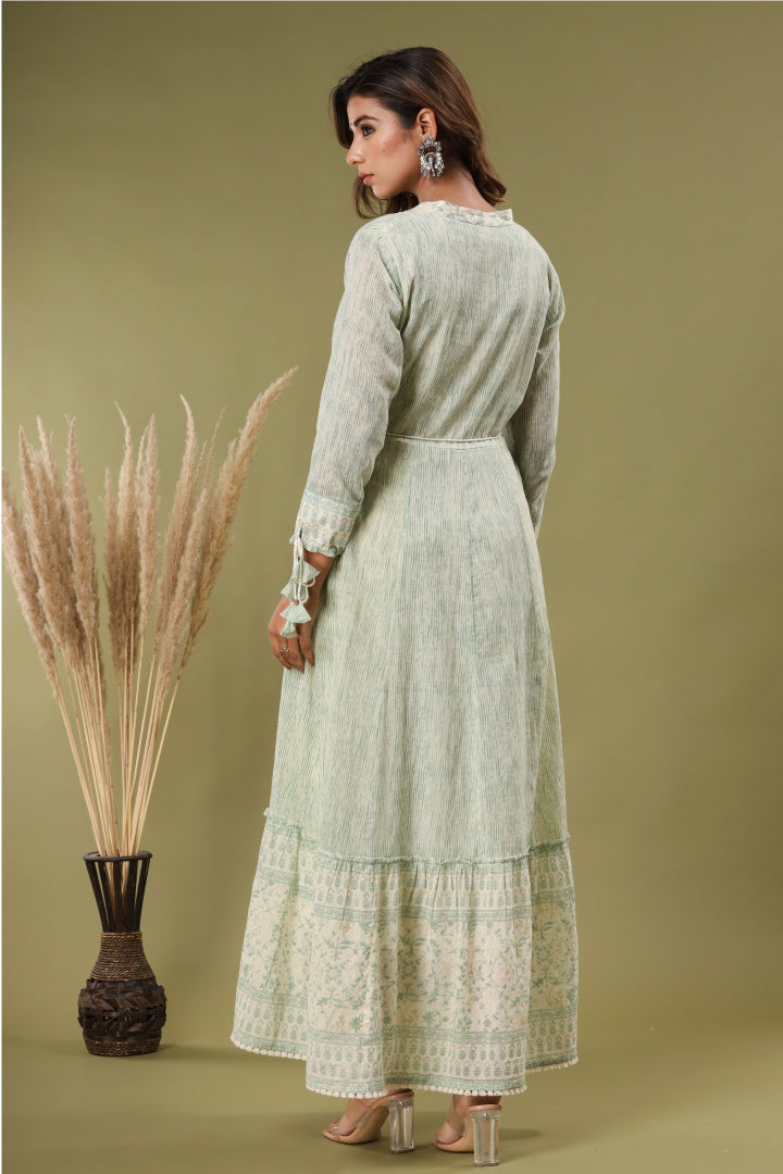 Claret Green mulmul Long Dress