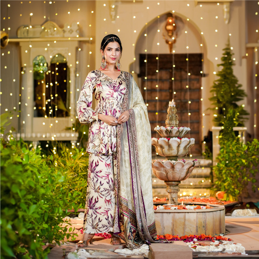 White Floral Sharara Set