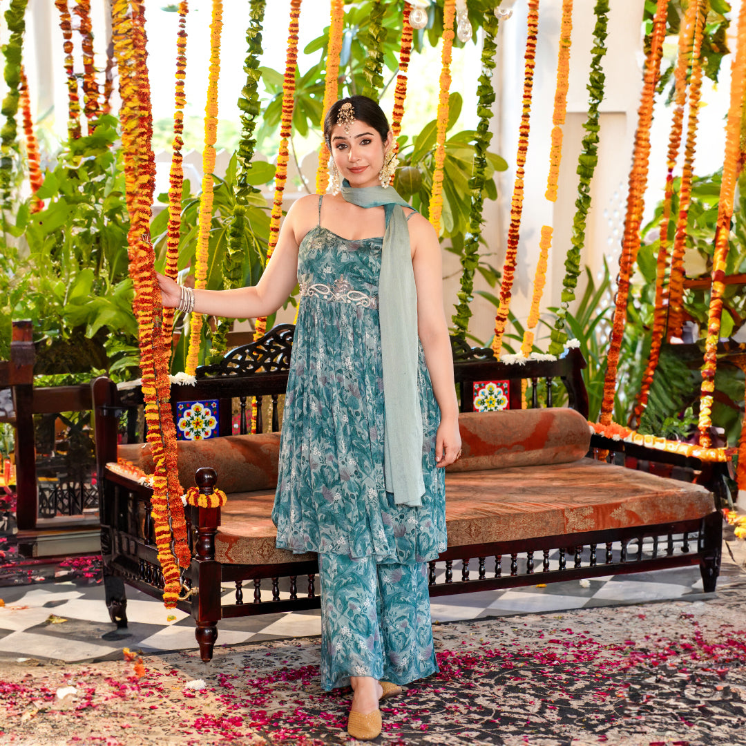 Turquoise Sharara Set