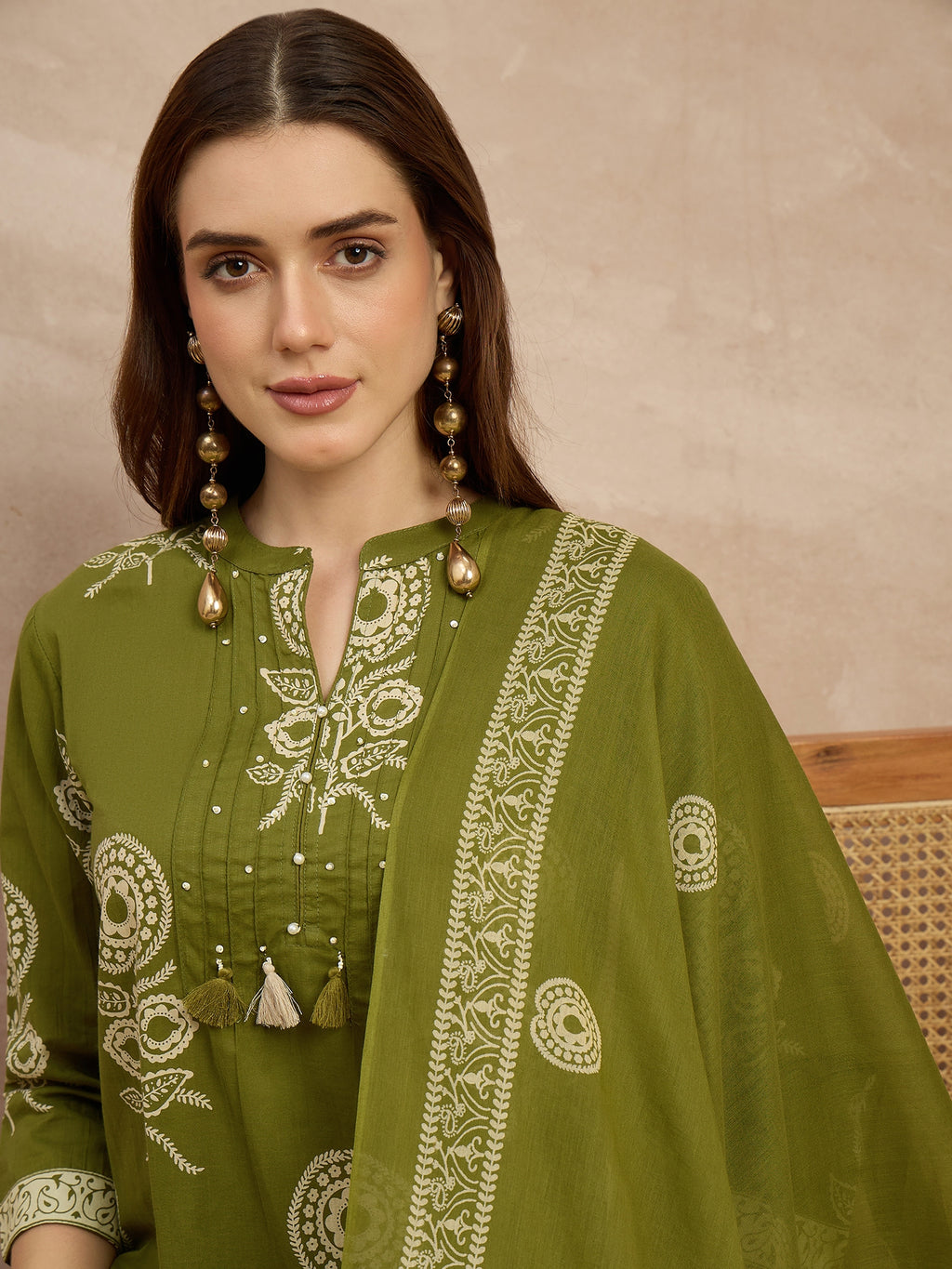 Women Ethnic Motifs Printed Regular Pure Cotton Kurta with Trousers & With Dupatta