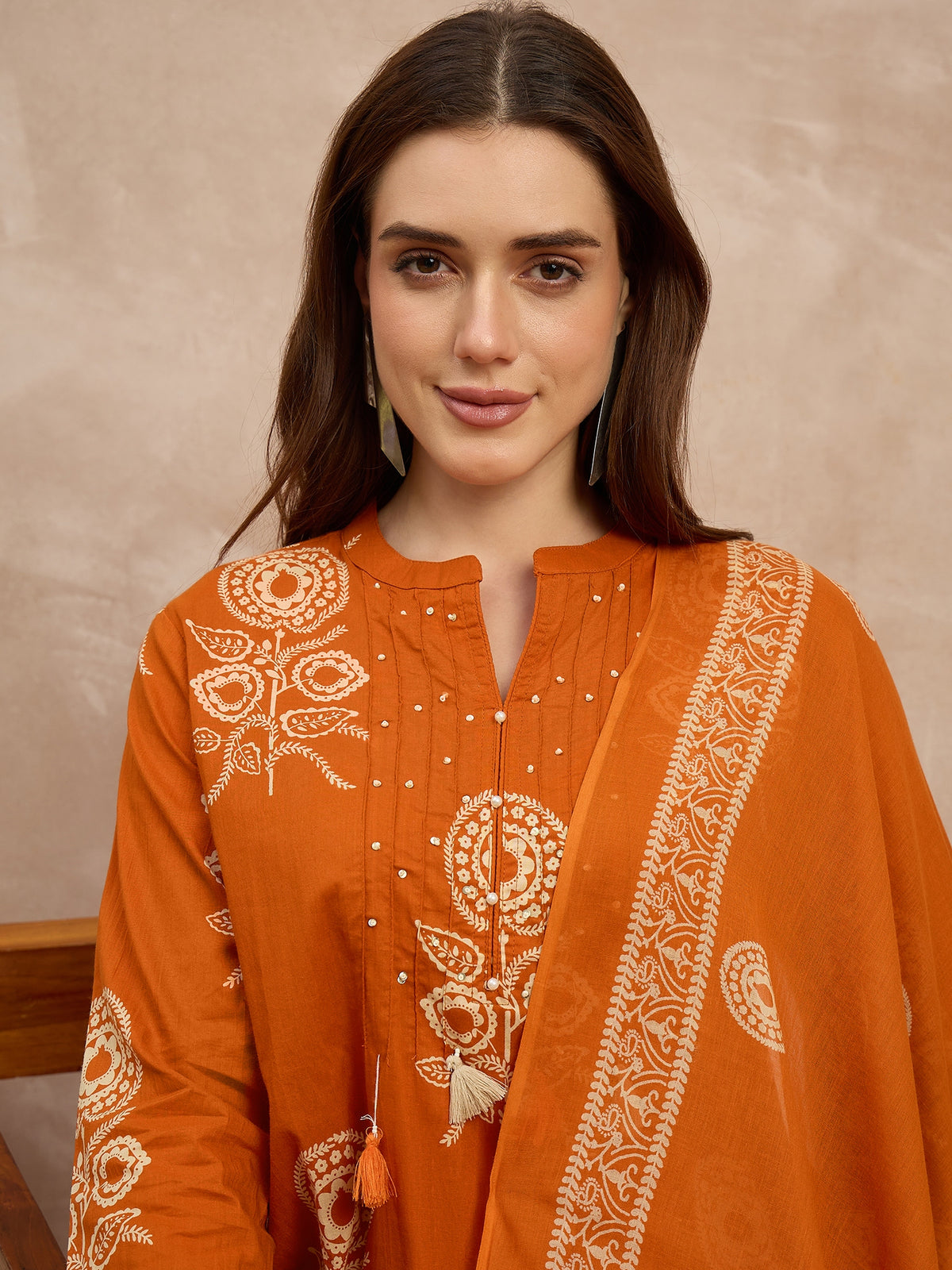 Women Ethnic Motifs Printed Regular Pure Cotton Kurta with Trousers & With Dupatta