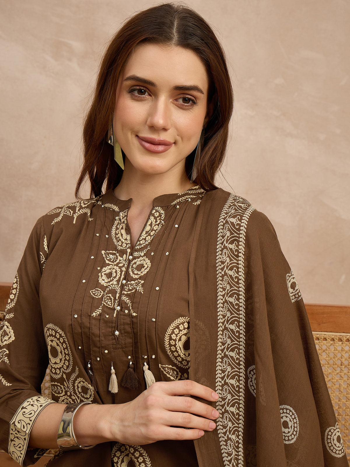 Women Ethnic Motifs Printed Regular Pure Cotton Kurta with Trousers & With Dupatta