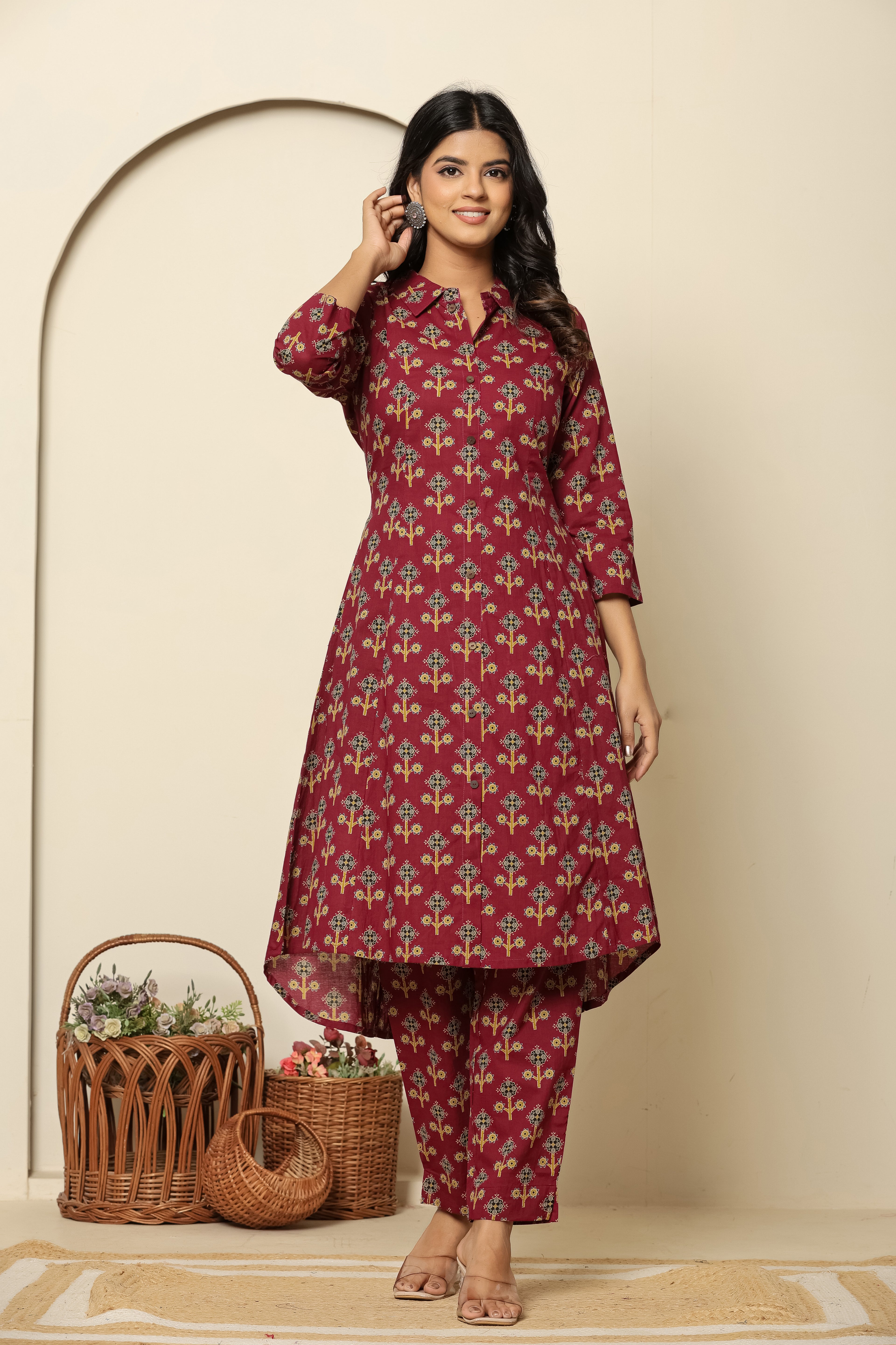 Printed Pure Cotton Tunic With Trousers Co-Ords