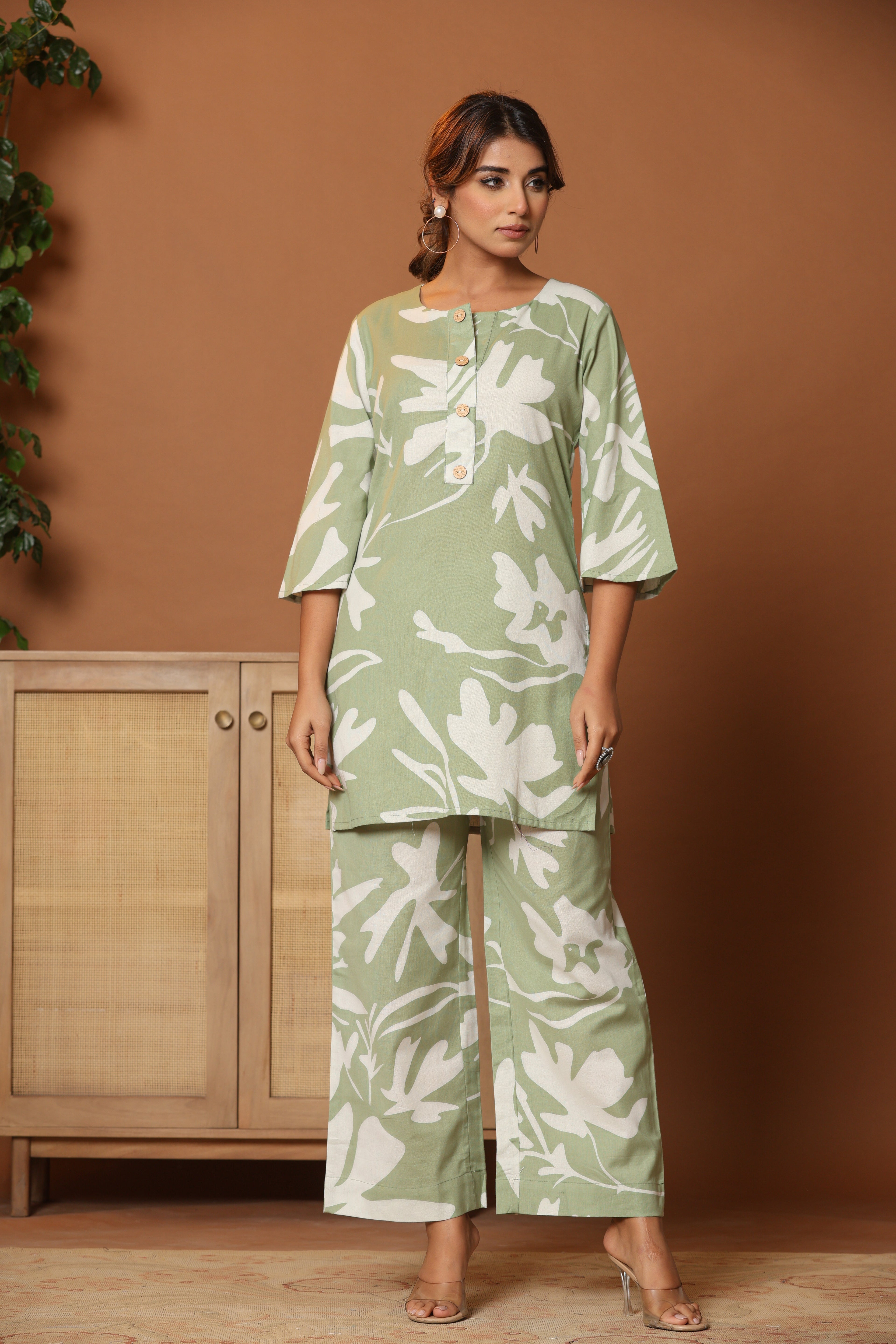 Floral Printed Tunic With Trousers Co-Ords