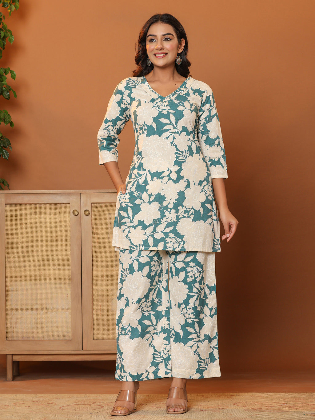 Printed Pure Cotton Tunic with Palazzos