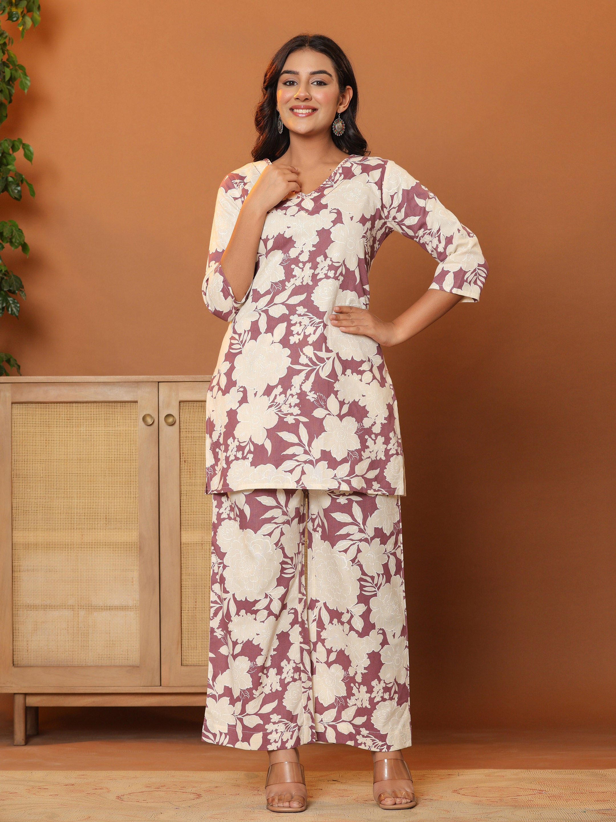 Printed Pure Cotton Tunic with Palazzos