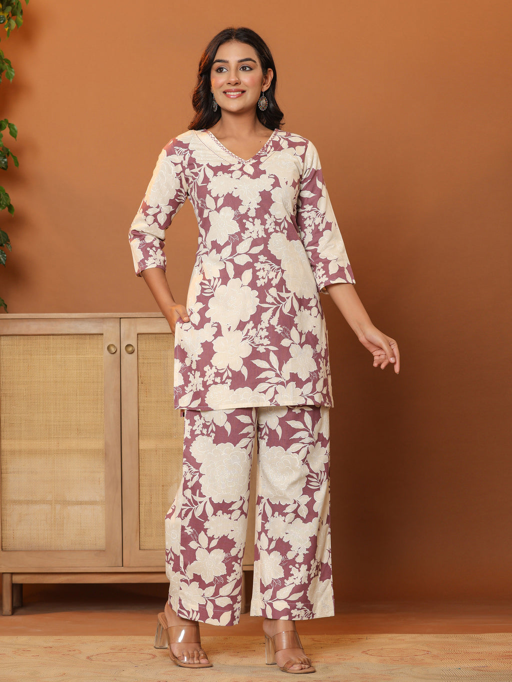 Printed Pure Cotton Tunic with Palazzos