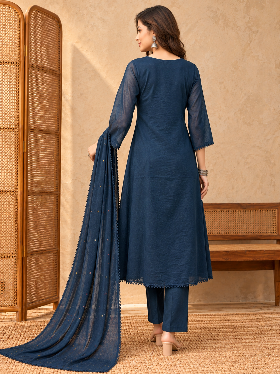 Women Ethnic Motifs Embroidered Regular Thread Work Kurta with Trousers & With Dupatta