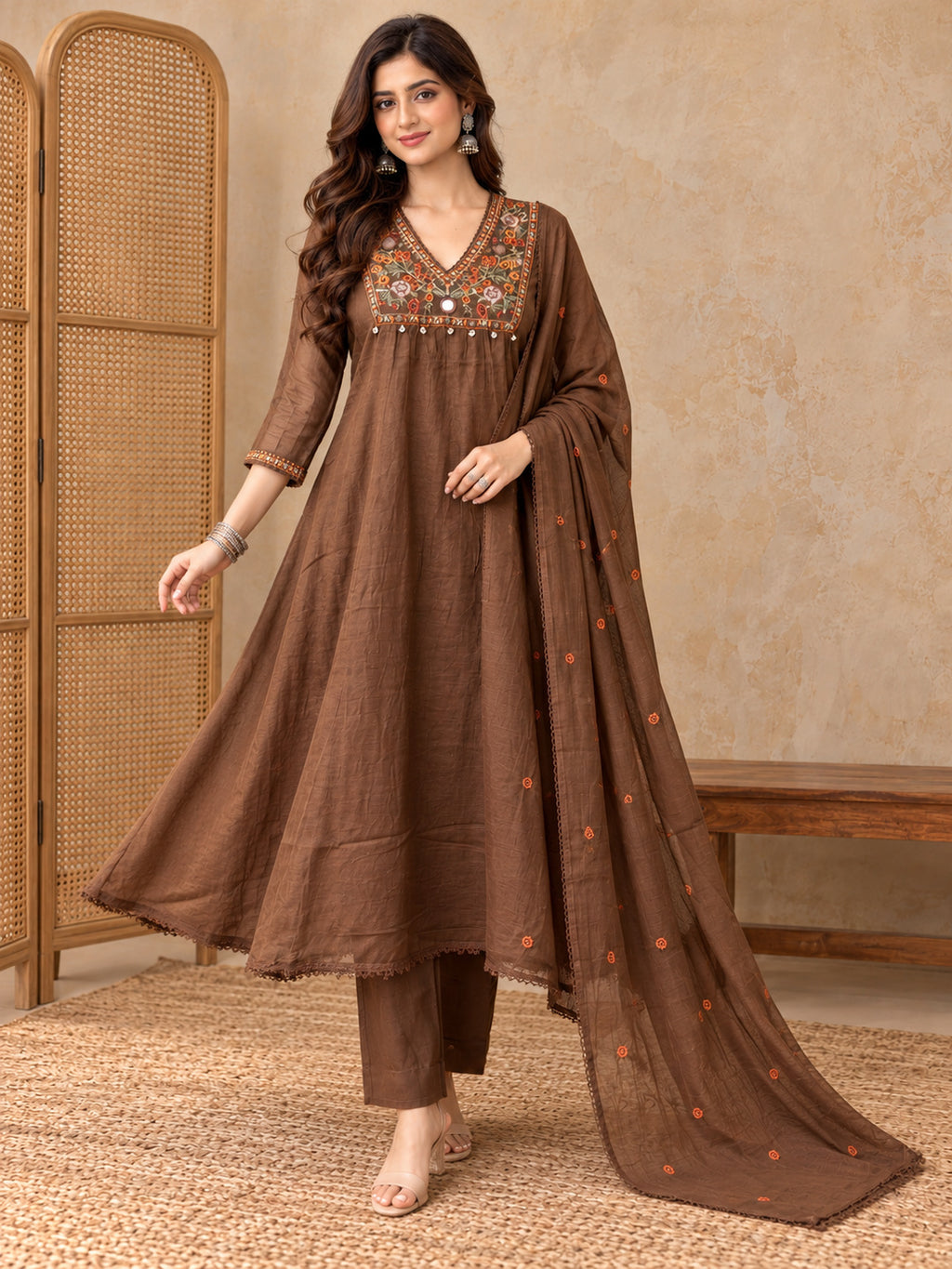 Women Ethnic Motifs Embroidered Angrakha Thread Work Kurta with Trousers & With Dupatta