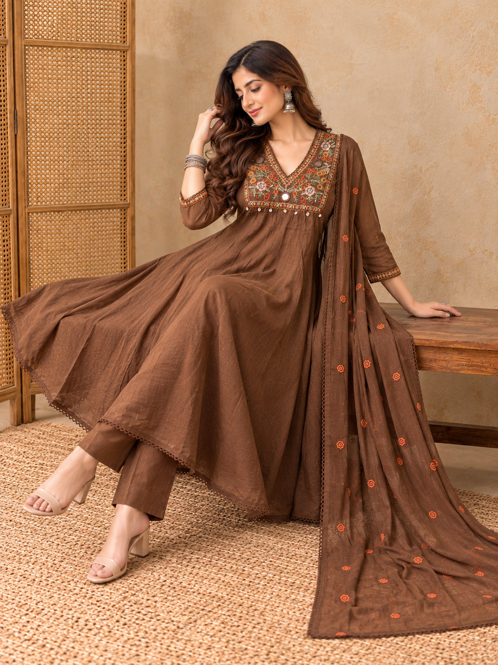 Women Ethnic Motifs Embroidered Angrakha Thread Work Kurta with Trousers & With Dupatta