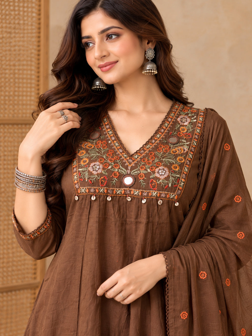 Women Ethnic Motifs Embroidered Angrakha Thread Work Kurta with Trousers & With Dupatta